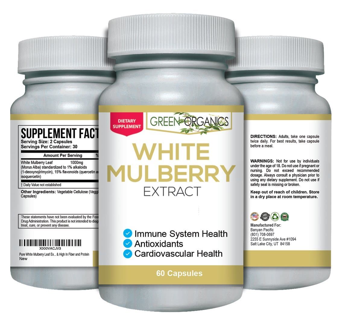 Pure White Mulberry Leaf Extract - Premium 1000mg - Natural Blood Sugar Stabilizing & Weight Loss Support Supplement - Antioxidant Rich & High in Fiber and Protein