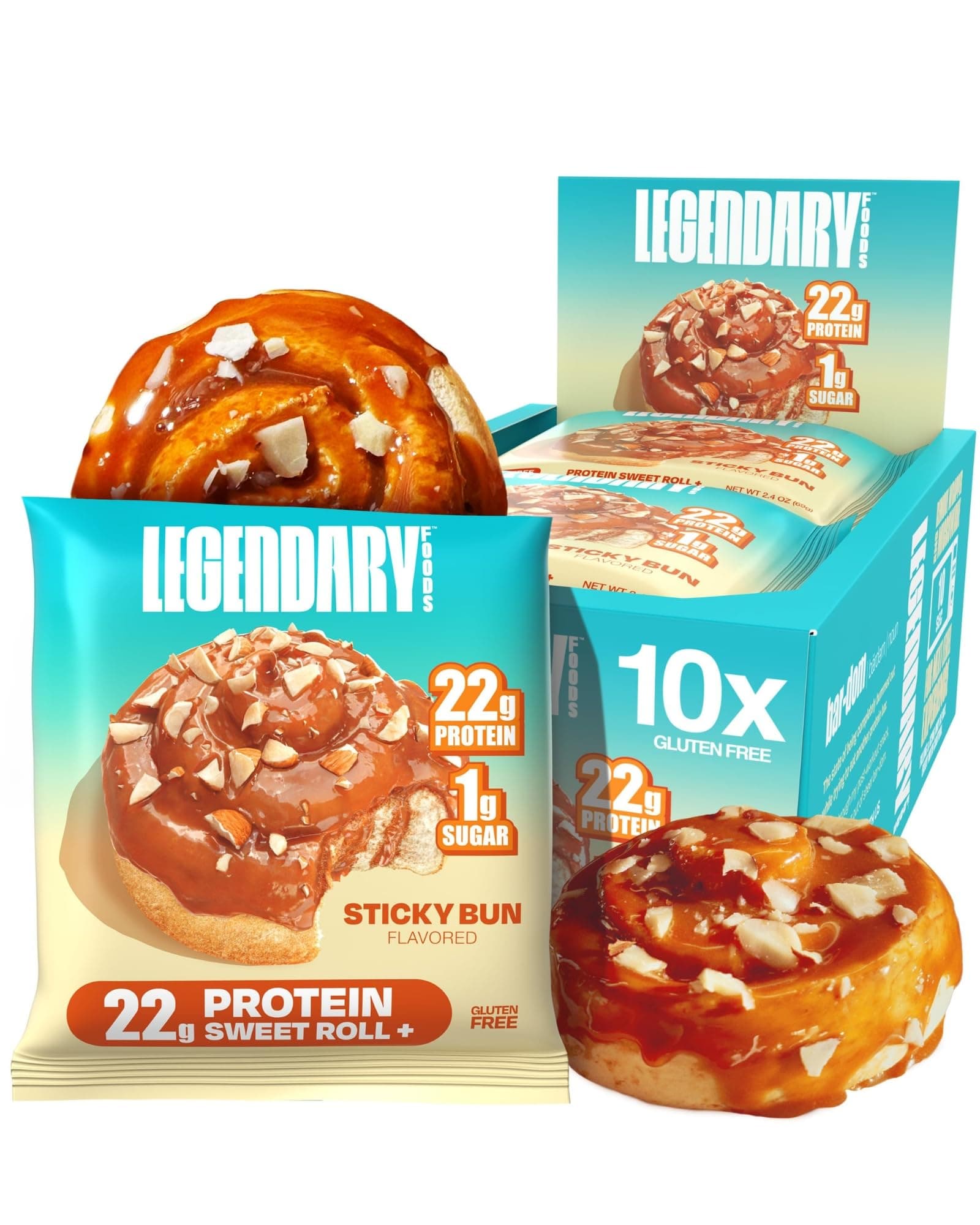 Legendary Foods Cinnamon Roll 22g Protein Bars – Gluten-Free, Low Carb Meal Option – Sweet Zero Sugar Snack, Keto-Friendly – 10-Pack High Protein Pre- or Post-Workout Nutrition Bars - Sticky Bun