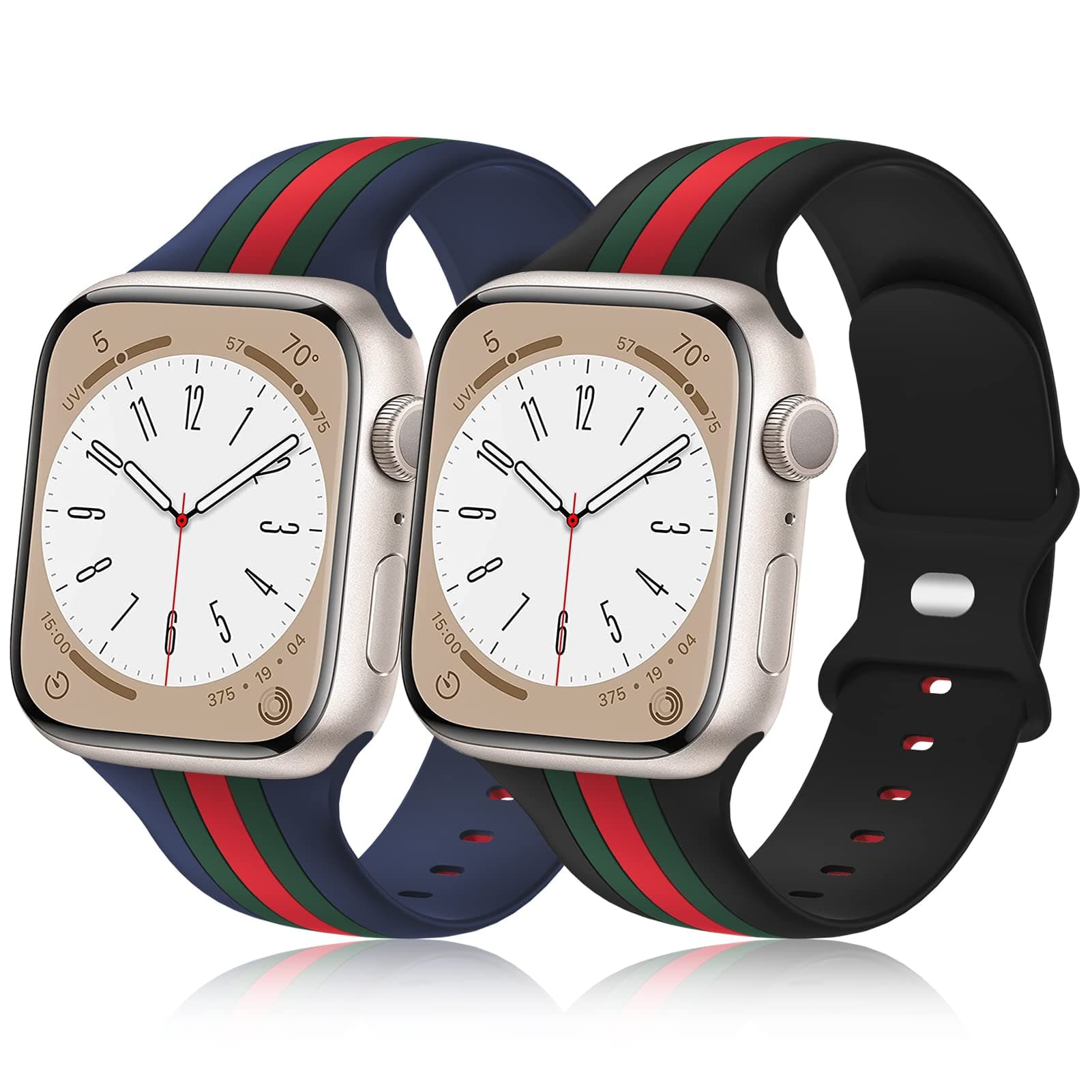 [2 Pack] Designer Bands Compatible with Apple Watch Band 38mm 40mm 41mm 42mm 44mm 45mm 49mm Men Women, Soft Silicone Sport Band Strap for Apple Watch Ultra 2 iWatch Series 9 8 7 SE 6 5 4 3 2 1