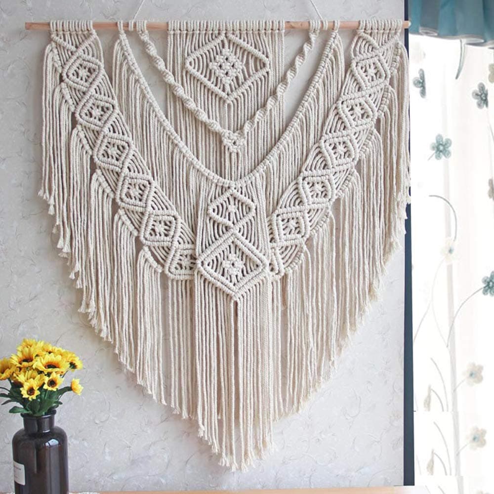 LSHCX Macrame Wall Hanging Driftwood Decor Boho Woven Home Decoration for Bedroom Living Room Gallery Perfect Handmade Gifts, 23.6" W X 23.6" L