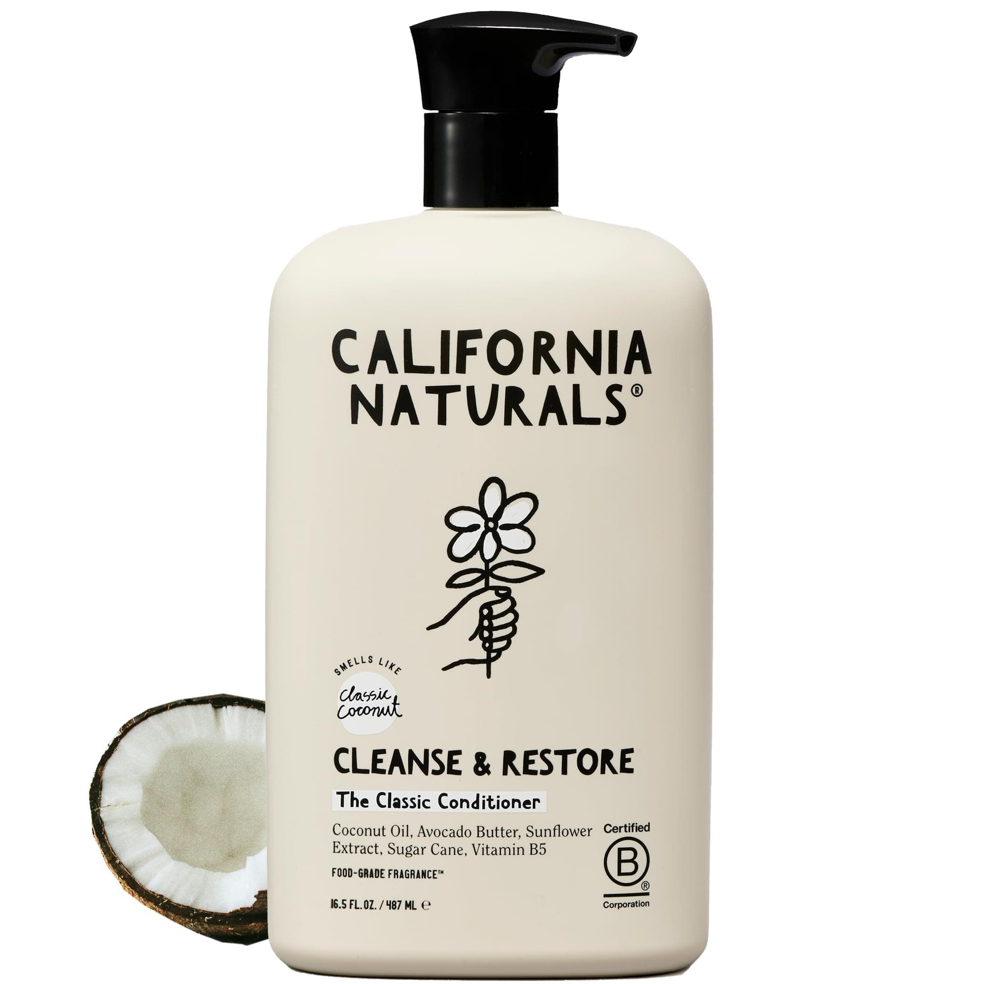 California Naturals Conditioner with Coconut Milk, Vitamin E for Dry Hair & Scalp Care in Women & Men, Natural, Vegan, Paraben & Sulfate Free, Color Safe Conditioner, All Hair Types, 16.5 fl oz