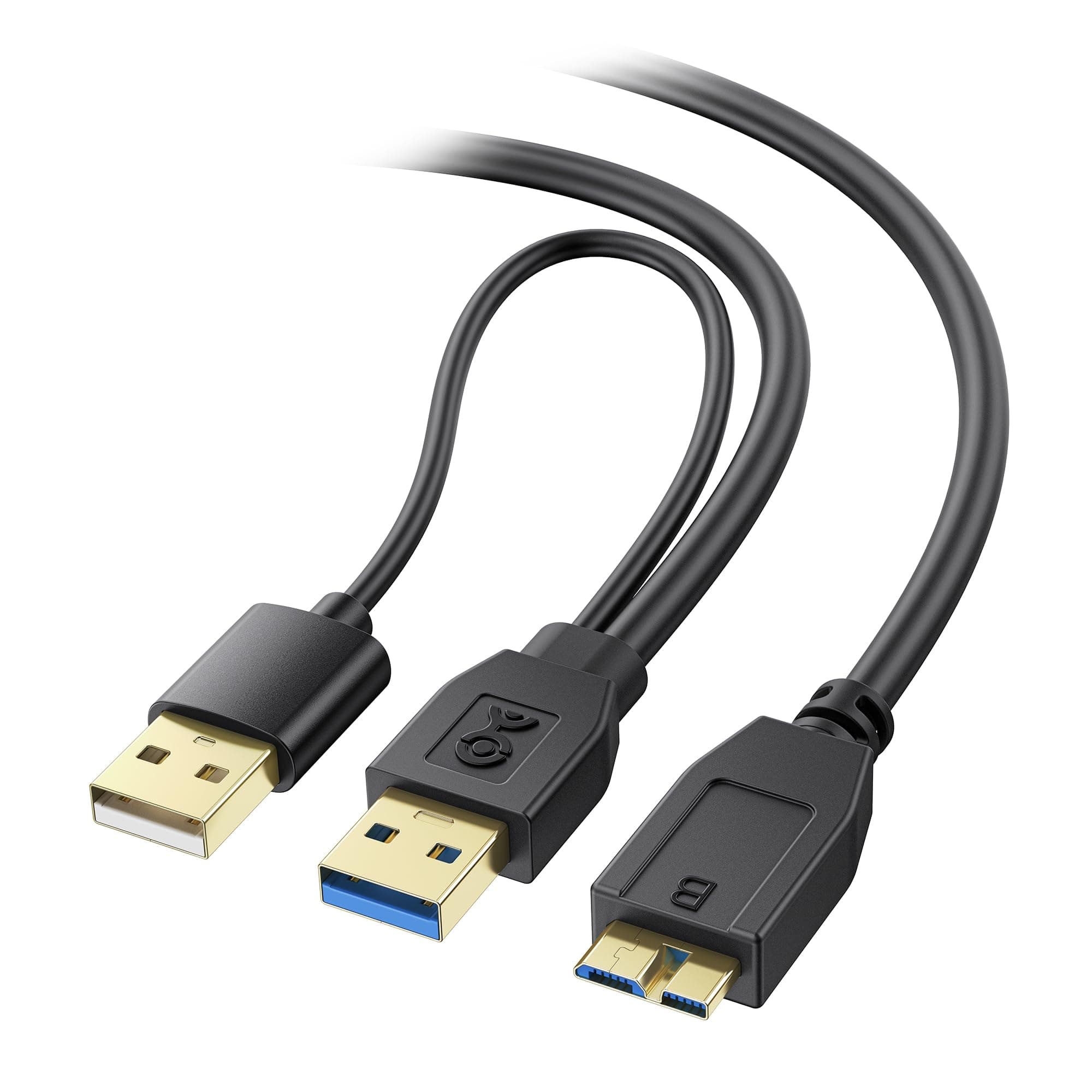 5Gbps Micro USB 3.0 to USB Splitter Cable - 20 Inches, Micro-B 3.0 to Dual USBA for Data and Extra Power, MicroUSB 3.0 to USBA Y Cable