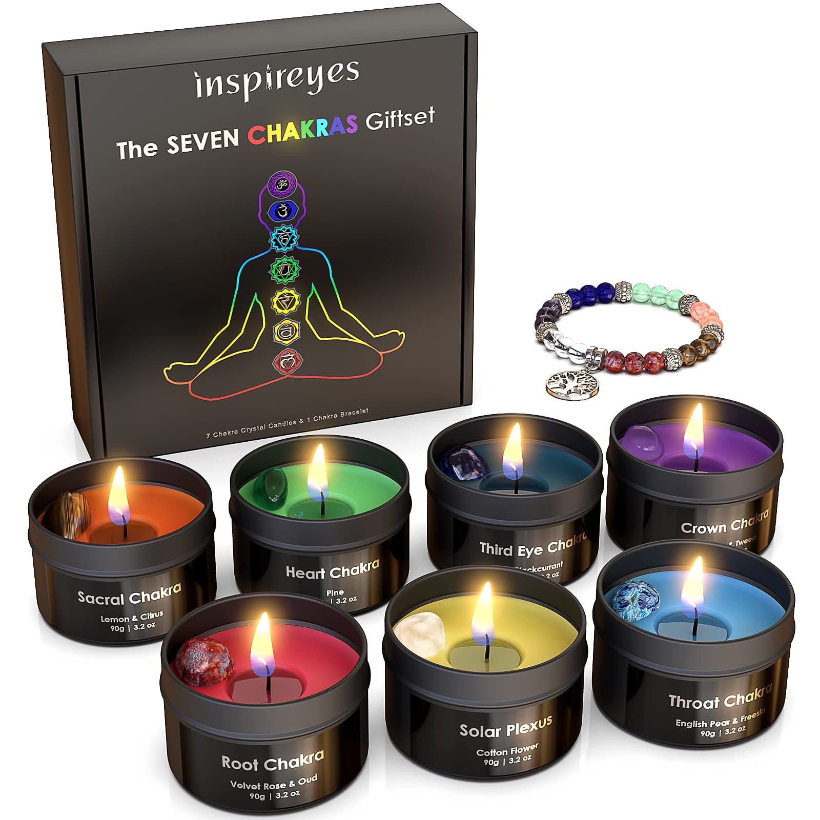 Chakra Candles with Premium Crystals and Healing Stones Premium Meditation Scented Candles Gift Set for Women Stress Relief Spiritual Decoration Healing Candles Yoga Aromatherapy
