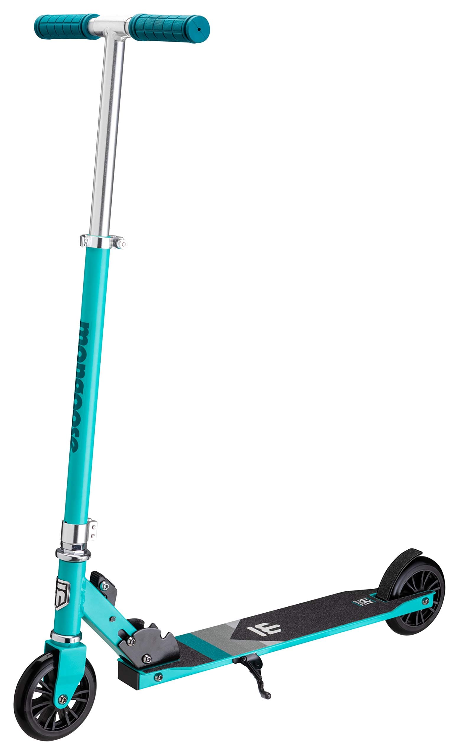 Mongoose Trace 120 Foldable Kick Scooter, Featuring Quick-Release Adjustable Height Handlebars with 120mm Wheels, Teal