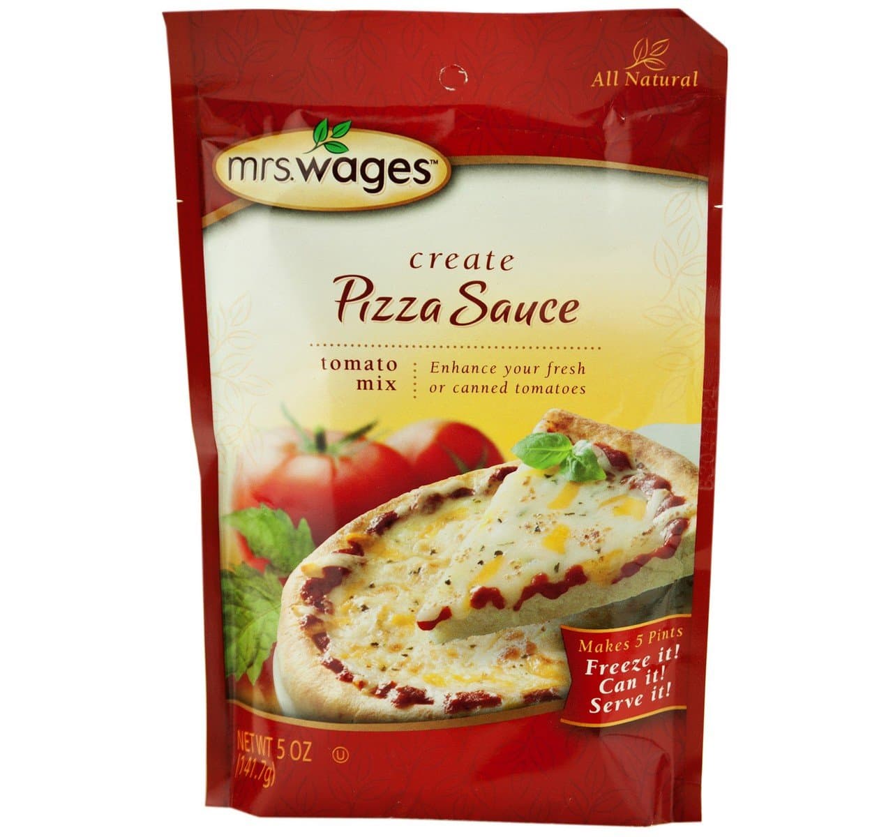 Mrs. WagesPizza Sauce Tomato Seasoning Mix, 5 Oz. Pouch (Pack of 4)