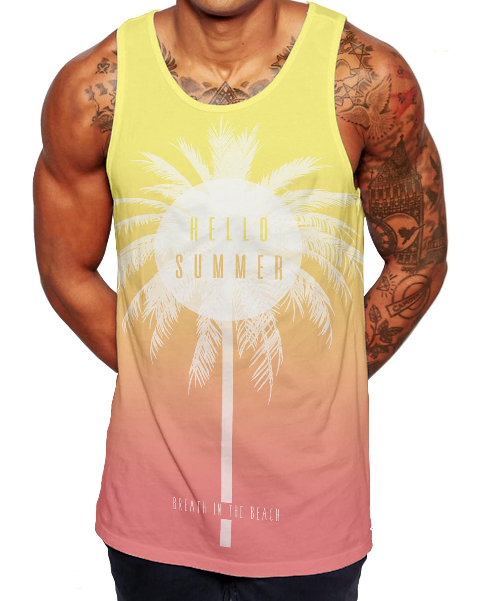 Mens Summer Vest Tops - Ibiza Miami Vests, Mens Tank Tops, Holiday Vest, Gym Clothes (Hello Summer 106, Small Mens)