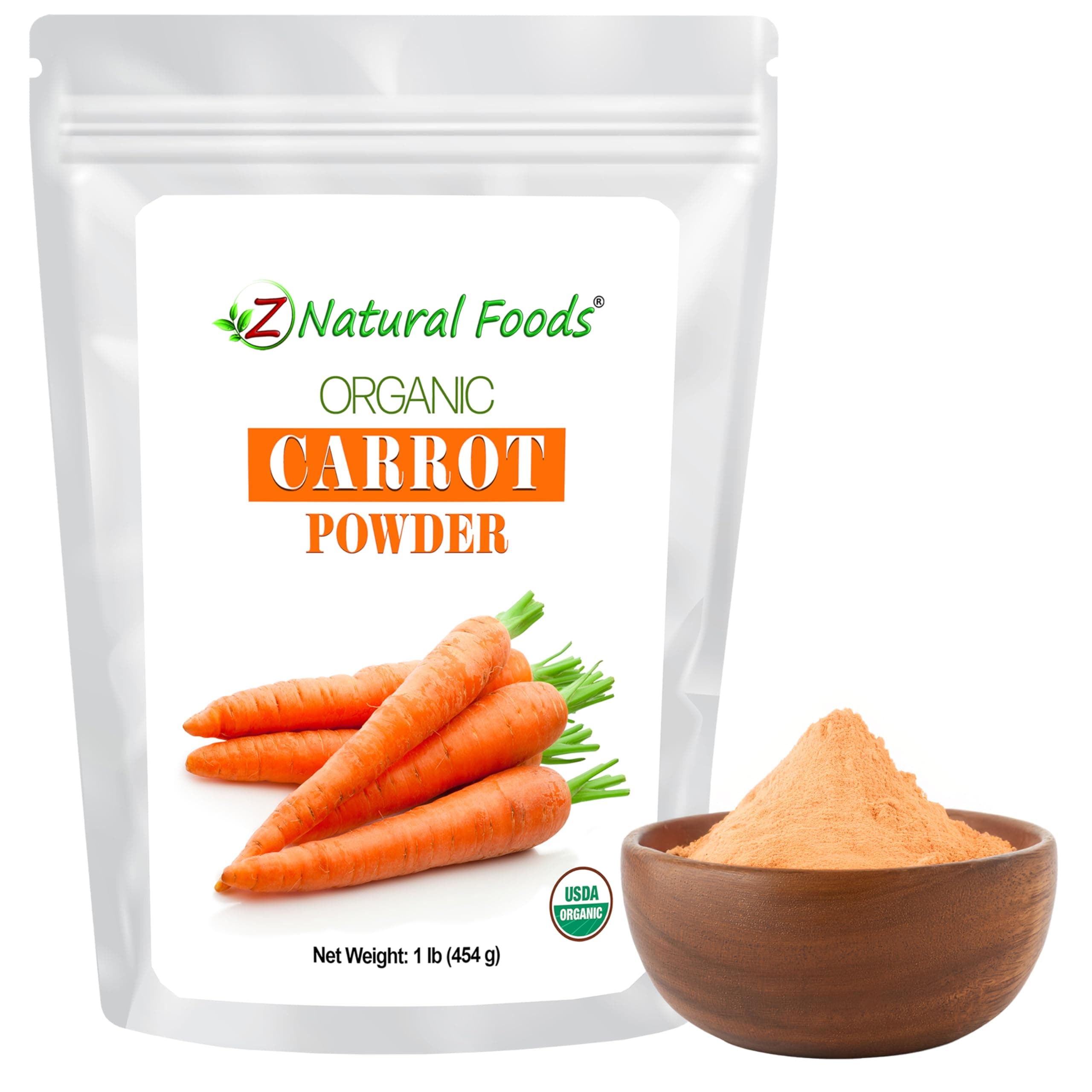 Organic Carrot Powder - Orange Vegetable Superfood Supplement for Drinks, Shakes, Smoothies & Recipes - All Natural Carotene, Vitamins & Minerals - Raw, Vegan, Non GMO, Gluten Free, Kosher - 1 lb