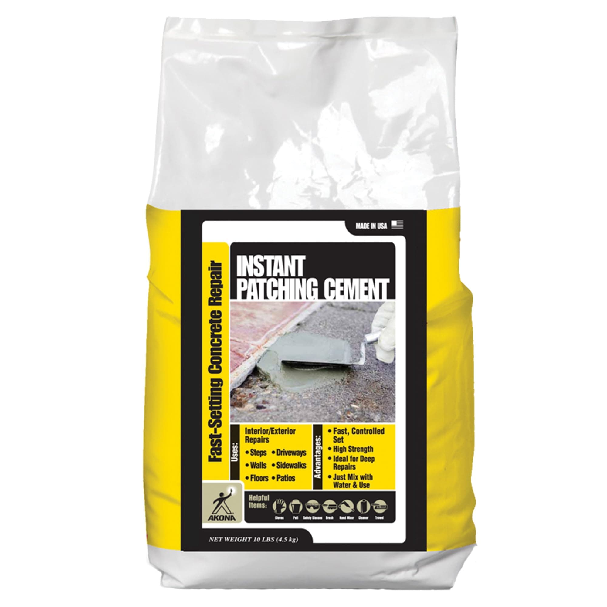 Akona Instant Patching Cement (10 Pound, 1) - Repair Cracks in Concrete & Masonry, Dry in 90 Minutes