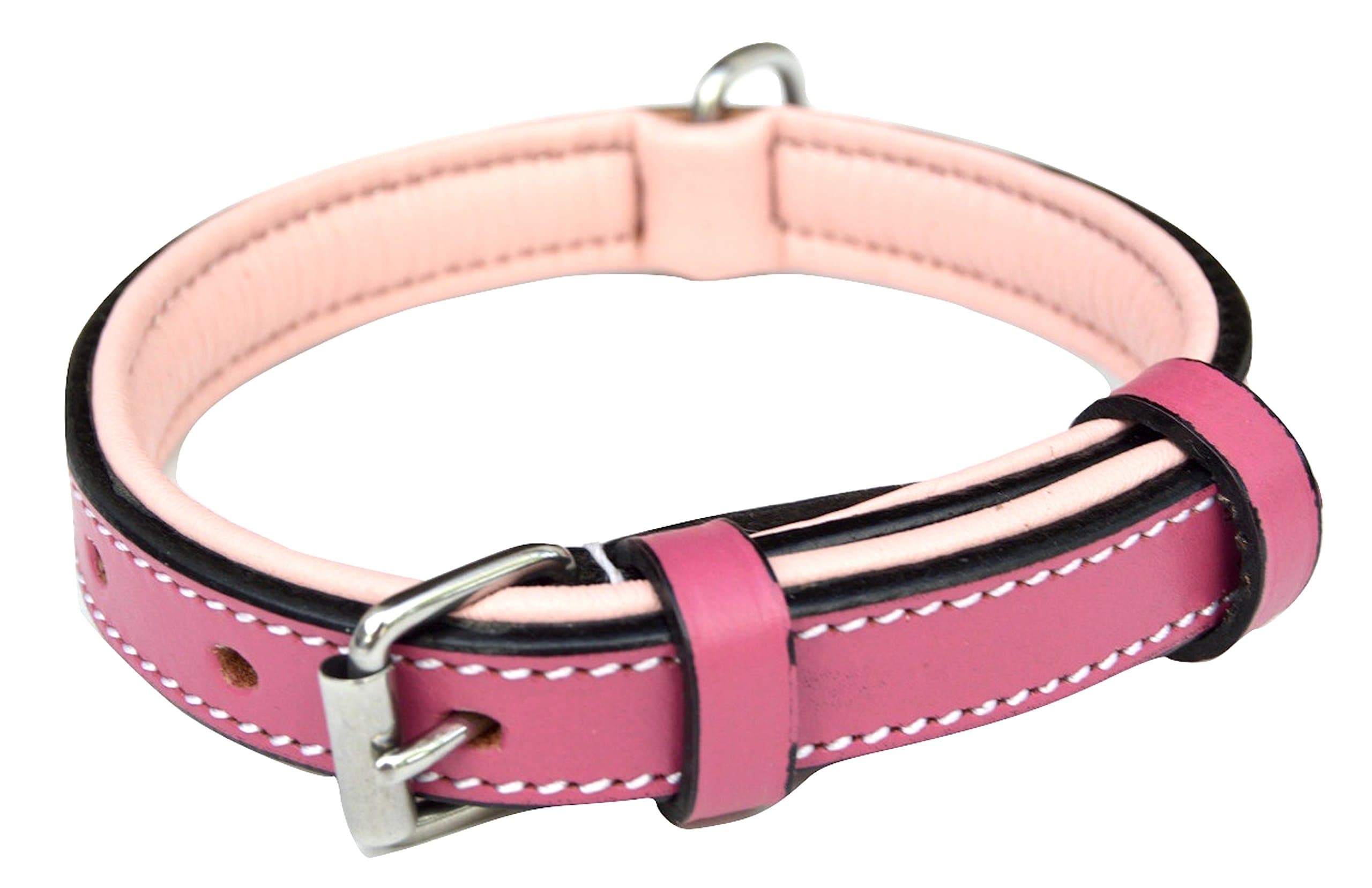 Soft Touch Collars Padded Leather Dog Collar, Size Small, Raspberry Pink with Light Pink Padding, Great for Female Puppies and Dogs, 16" Inches Long x 5/8" Inch Wide, Neck Size Fits 11" to 13.5