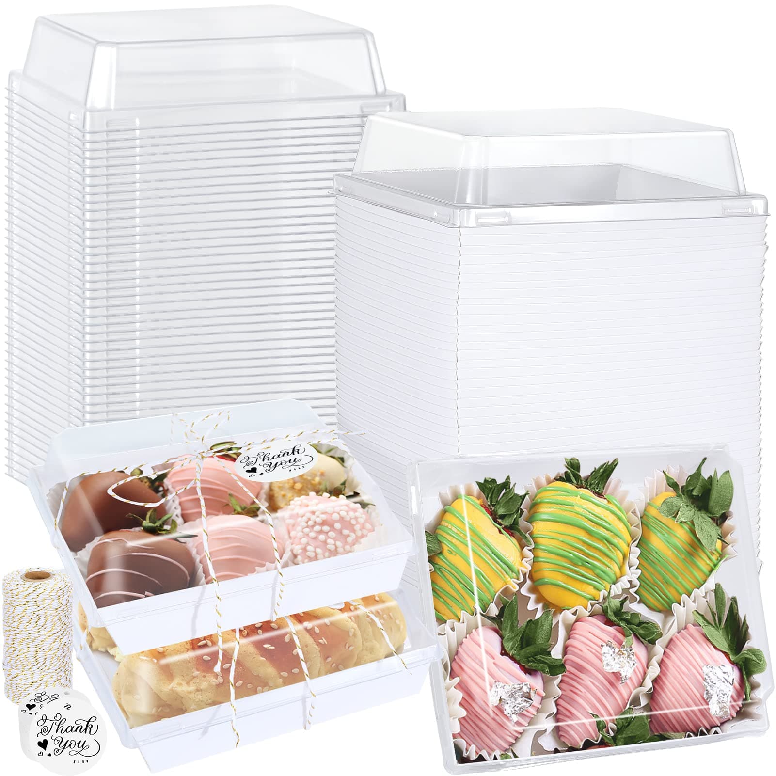 60 Pack Charcuterie Boxes with Clear Lids, 5 Inches Kraft Paper Cake Boxes Cookie Square Boxes with Windows Disposable Food Containers for Strawberry Dessert, Cheese Cake, Sandwich (White)