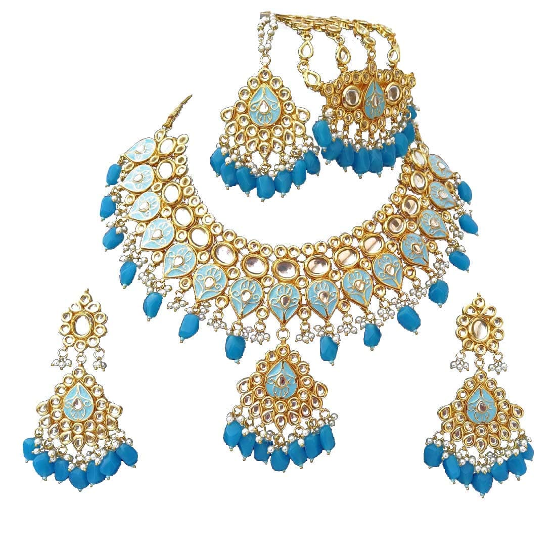Retailbees Meena Kundan Indian Bridal Wedding Designer Gold Plated Pearls Choker Necklace Jewelry Set