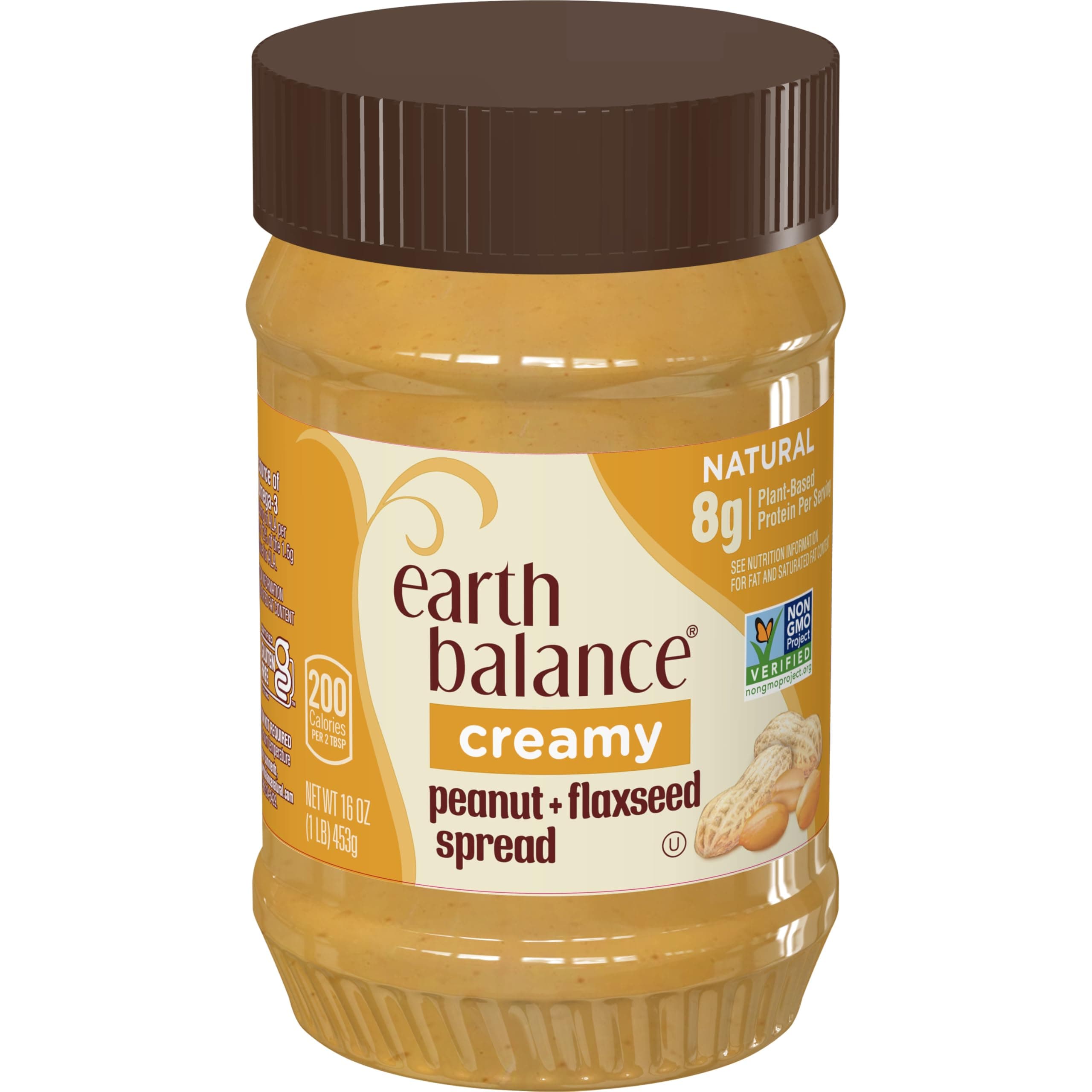 Earth Balance Creamy Peanut Butter and Flaxseed Spread, Vegan and Gluten Free, 16 oz