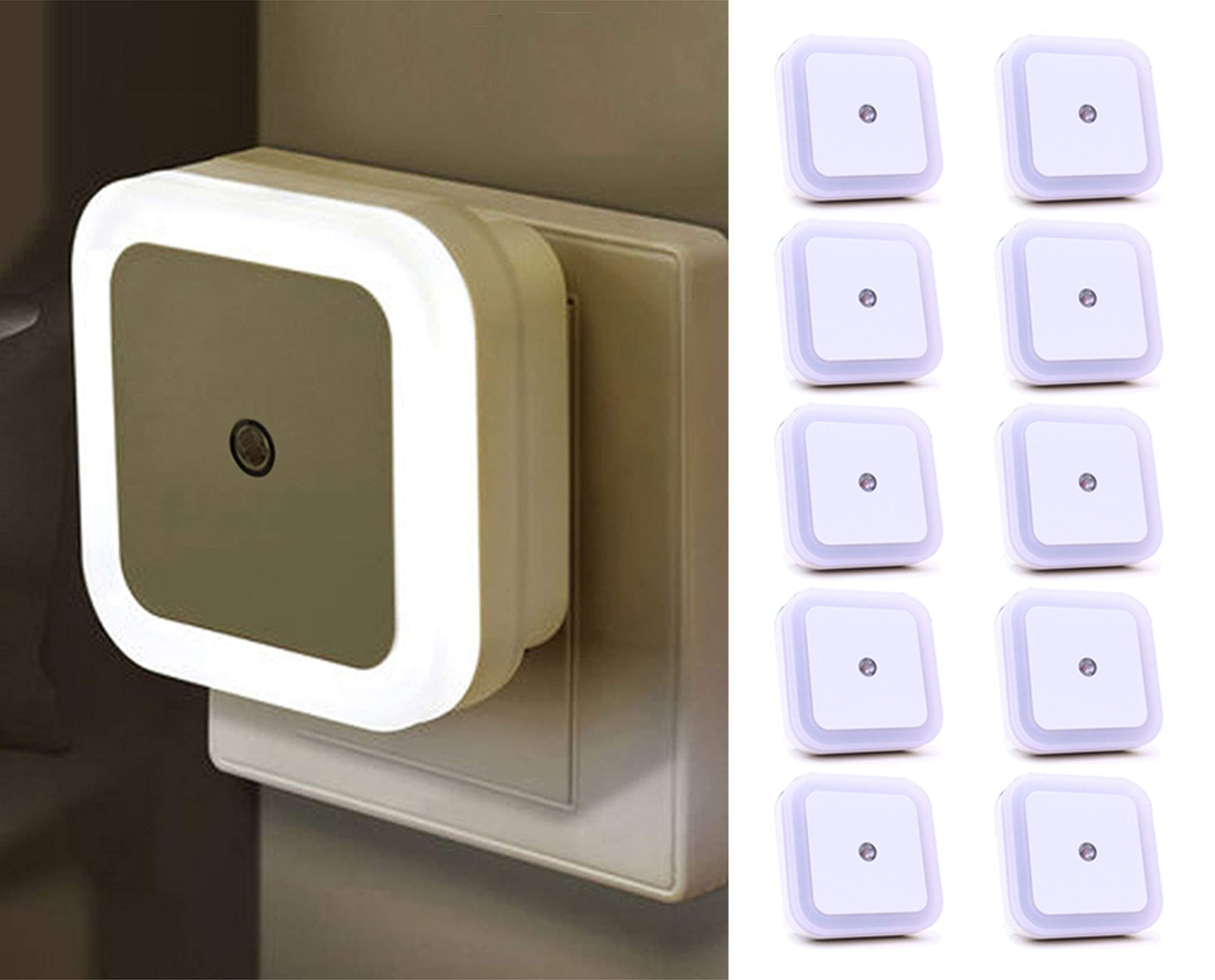 Timlon 10 Pack Plug in LED Night Light with Automatic Dusk to Dawn Light Sensor for Kids Room, Wall, Closet, Hallway, 110V-220V,0.5W White