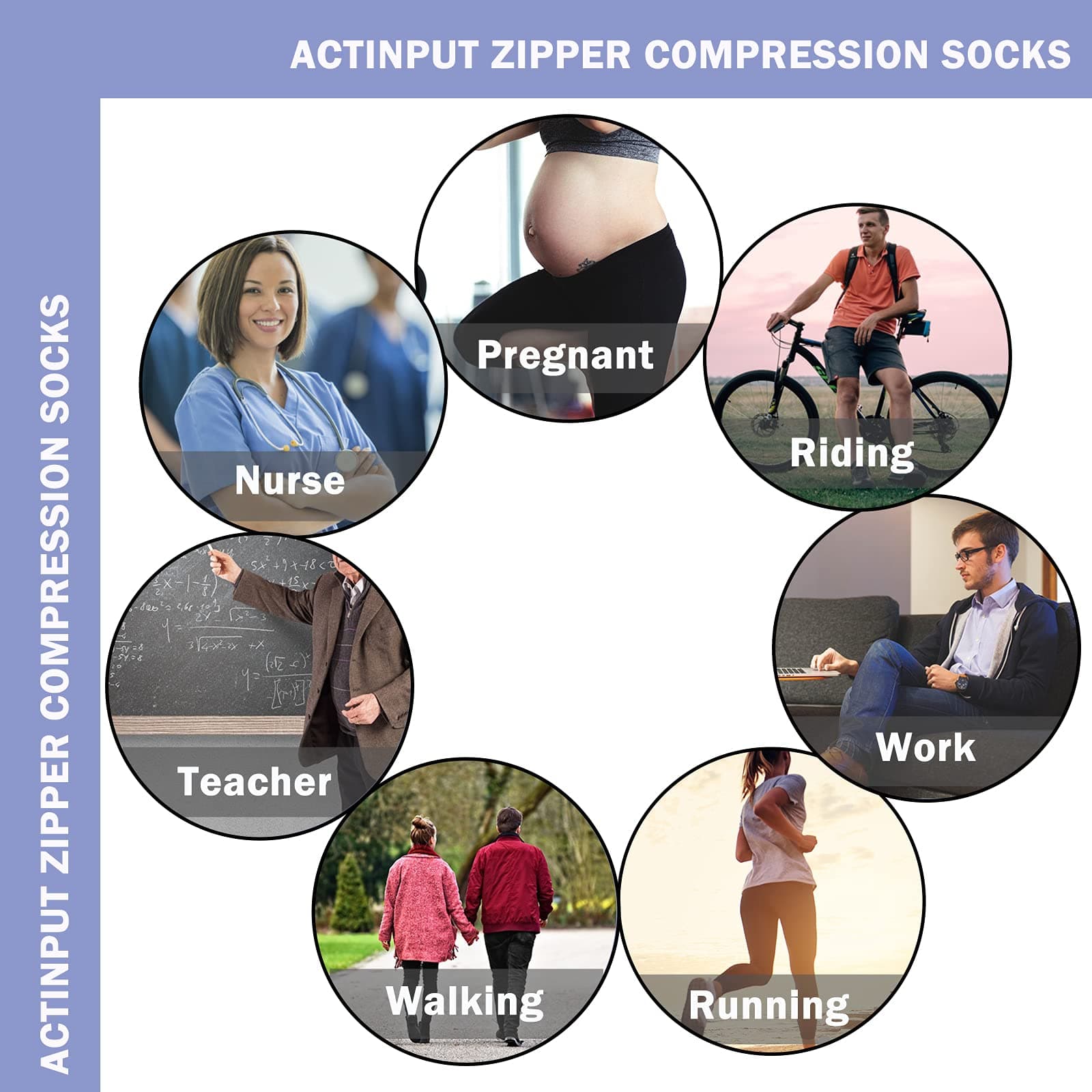 ACTINPUT 2 Pairs Compression Socks Toe Open Leg Support Stocking Knee High Socks with Zipper