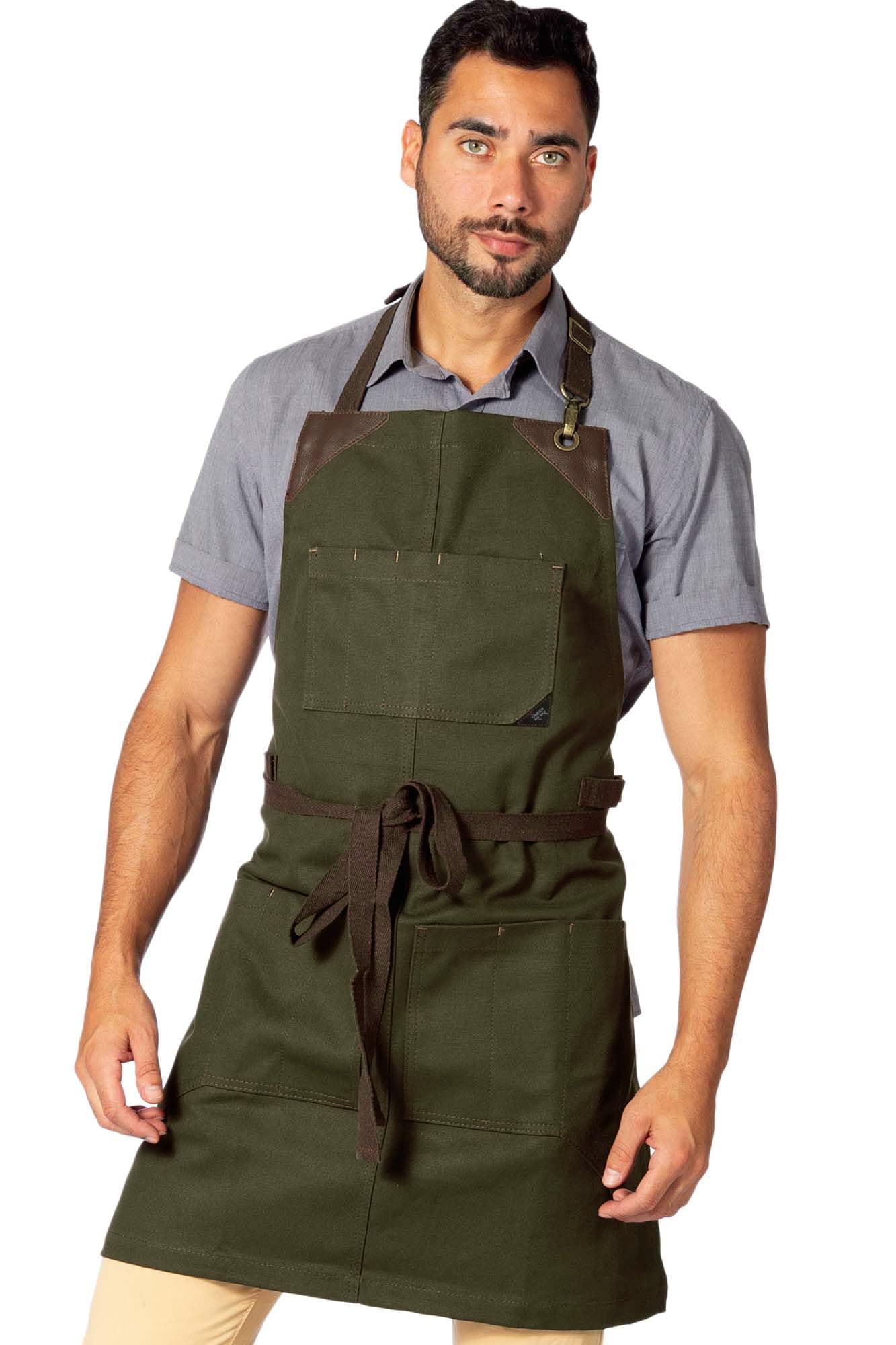 Under NY Sky Knife-Roll Forest Green Apron – Heavy-Duty Canvas, Leather Reinforcement – Adjustable for Men and Women – Pro Chef, Barbecue, Butcher, Bartender, Woodworker, Tool Aprons