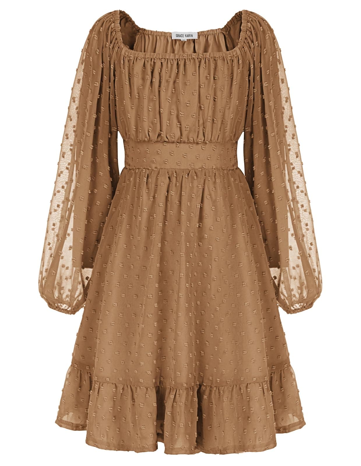 Girls Ruffle Tiered Dress Long Sleeve Swiss Dot Flowy A-Line Dress 6-14Y