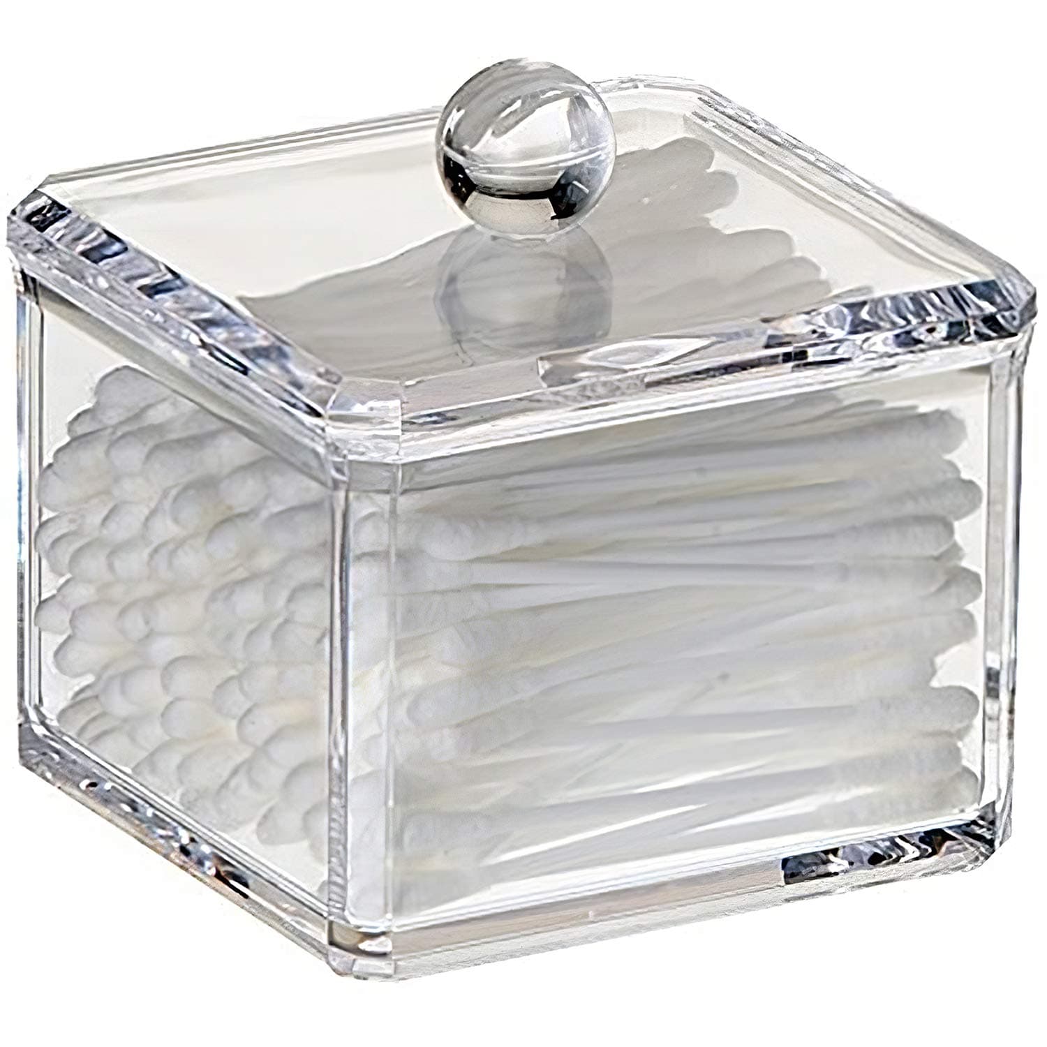 Stackable Square Acrylic Cotton Ball Holder Q-tip Holder Bathroom Swab Dispenser (Single pack)