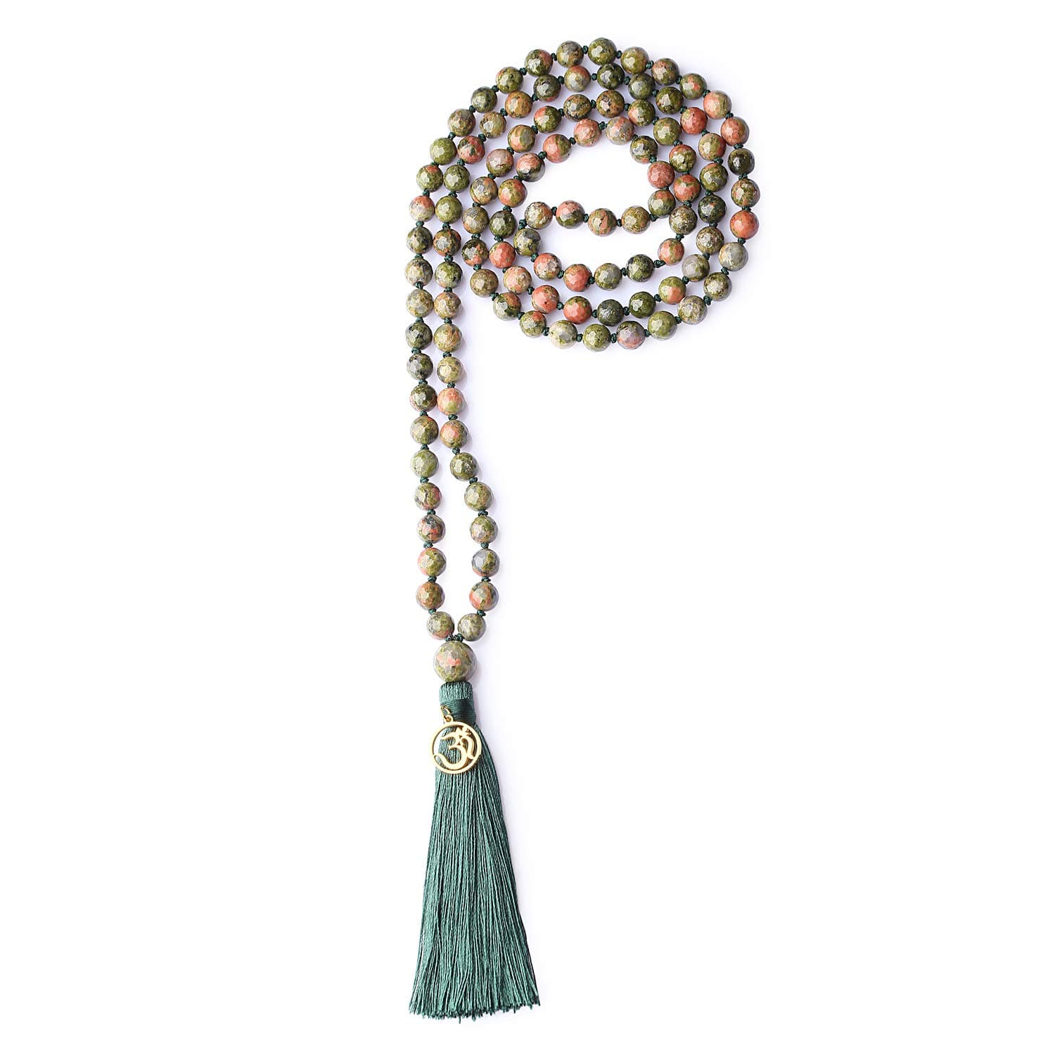 OM Charm Hand Knotted Tassel 108 Mala Beads Necklace