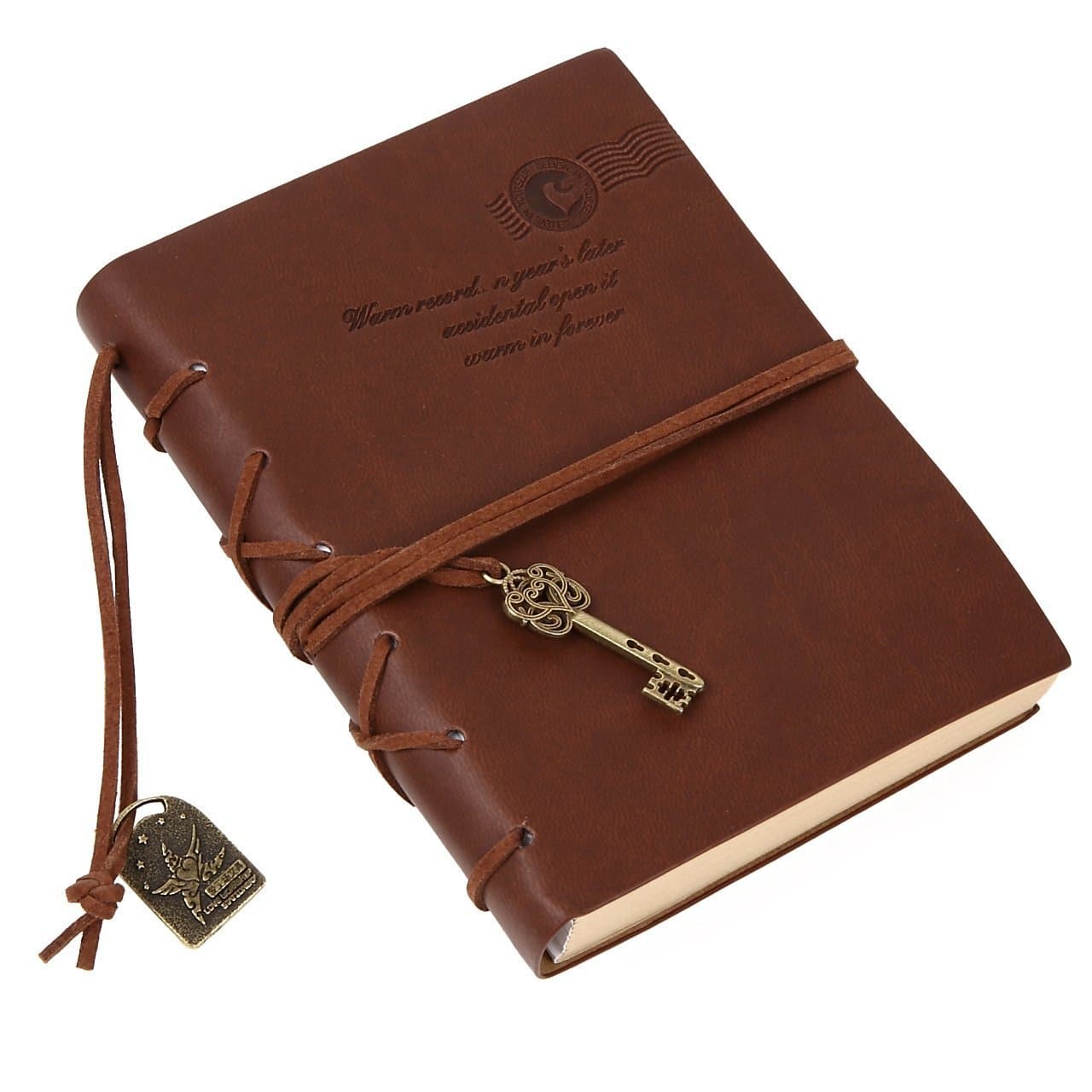 Kingdommax Vintage Key Leather Cover Loose Leaf Blank Notebook Journal Diary Gift (Coffee)