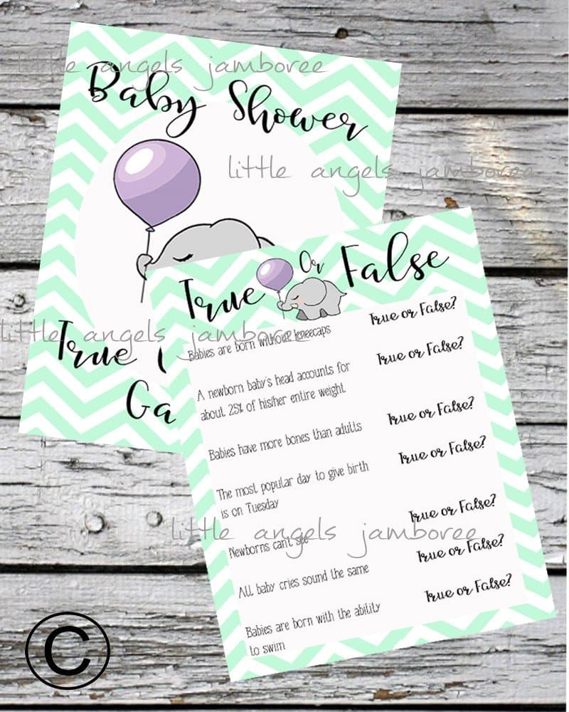 The Little Party Company Baby Shower Game - Baby Trivia Sheets Ice Breaker True or False - 15 Sheets Cute Elephant and Chevron Design