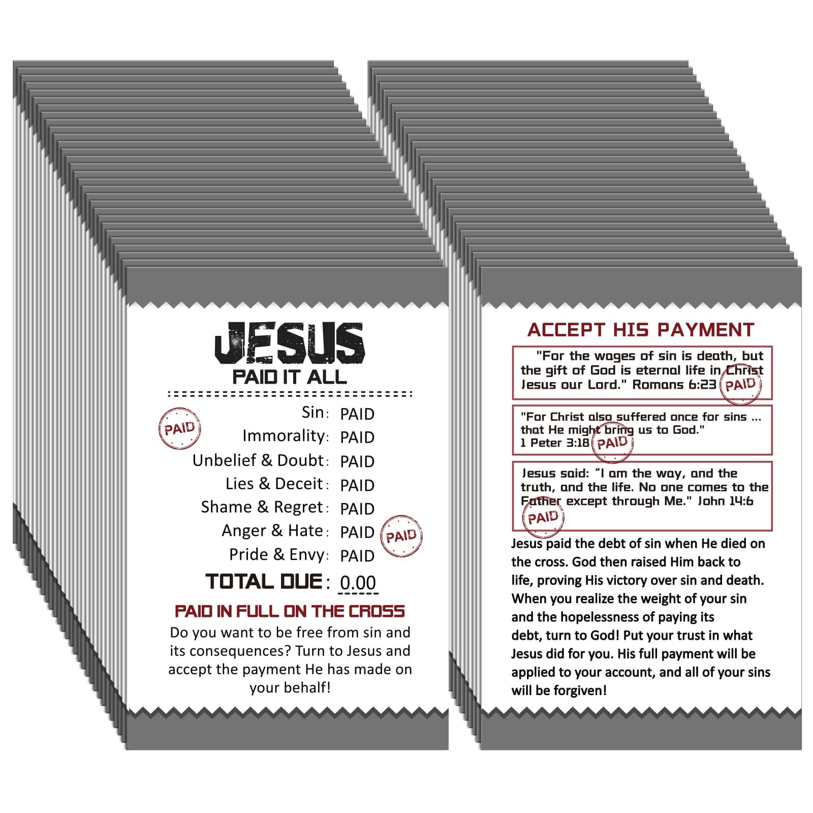 200 Pcs Jesus Paid It All Mini Prayer Cards Motivational Bible Verse Cards Gospel Tracts Bulk Religious Inspirational Scripture Cards for Christian Gifts Women Men (YUO-Noveread-0153)