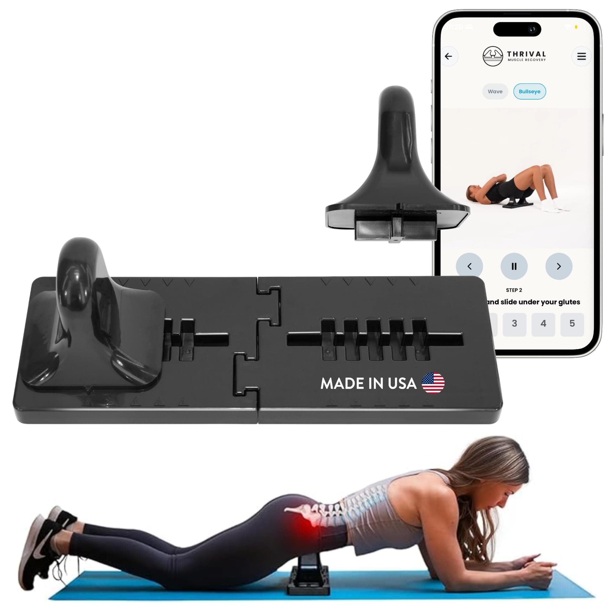 Bullseye - Precision Psoas Muscle Release Tool for Hip Flexor, Back, Hamstring, Glute, Iliacus, and Neck Pain - Deep Tissue, Trigger Point, and Myofascial Release - Carbon Black