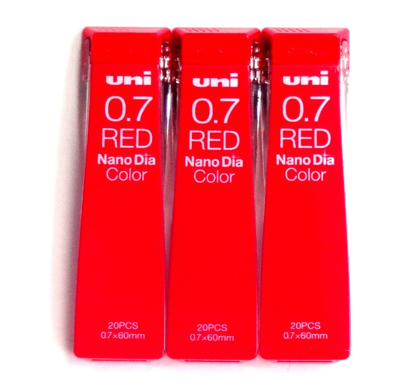 Uni Mechanical Pencil Lead Nano Dia Color 0.7mm, Red (U07202NDC.15), 20 Leads 3 Pack/Total 60 Leads (Japan Import) [Komainu-Dou Original Package]