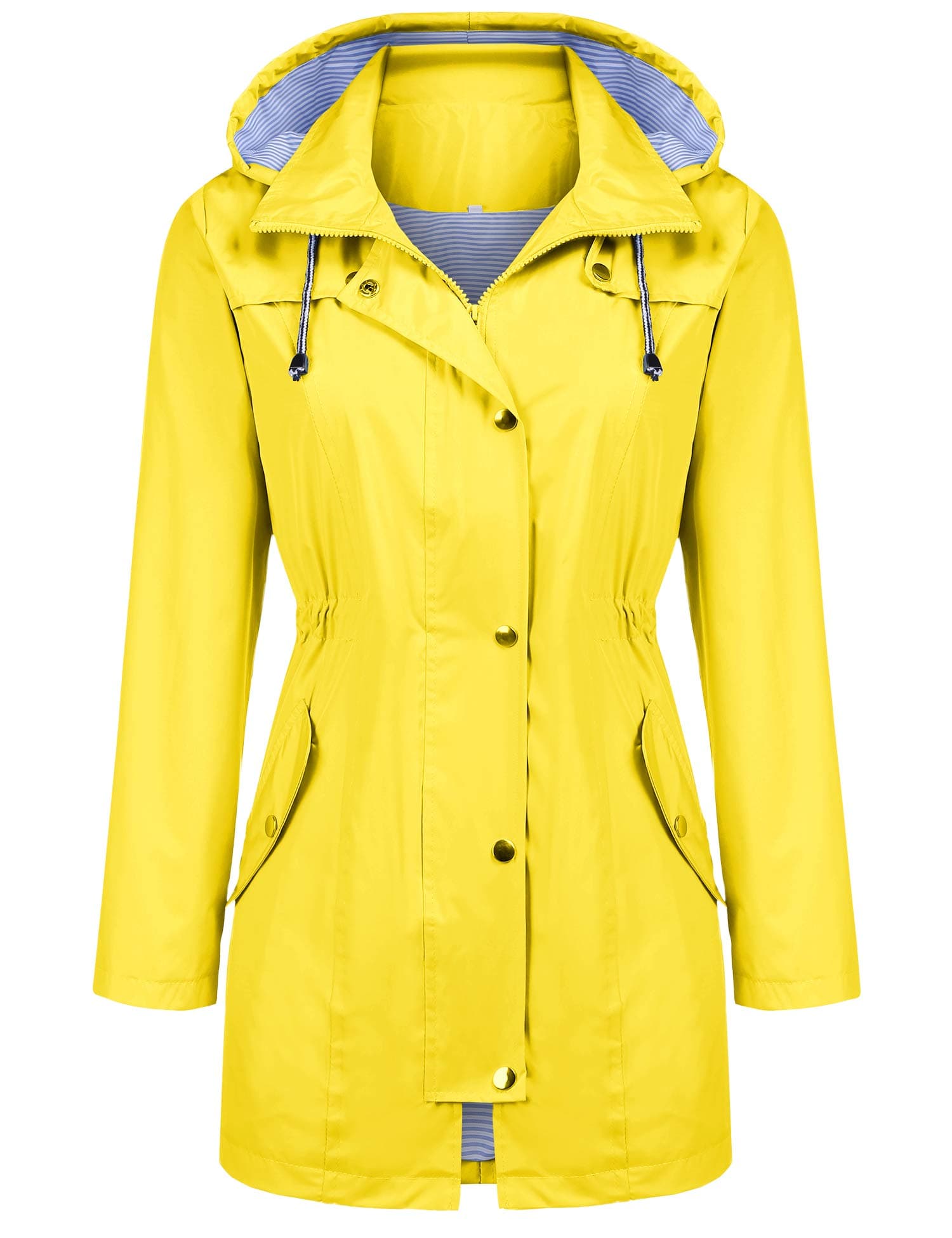 KikibellRain Jacket Women Striped Lined Hooded Lightweight Raincoat Outdoor Waterproof Windbreaker