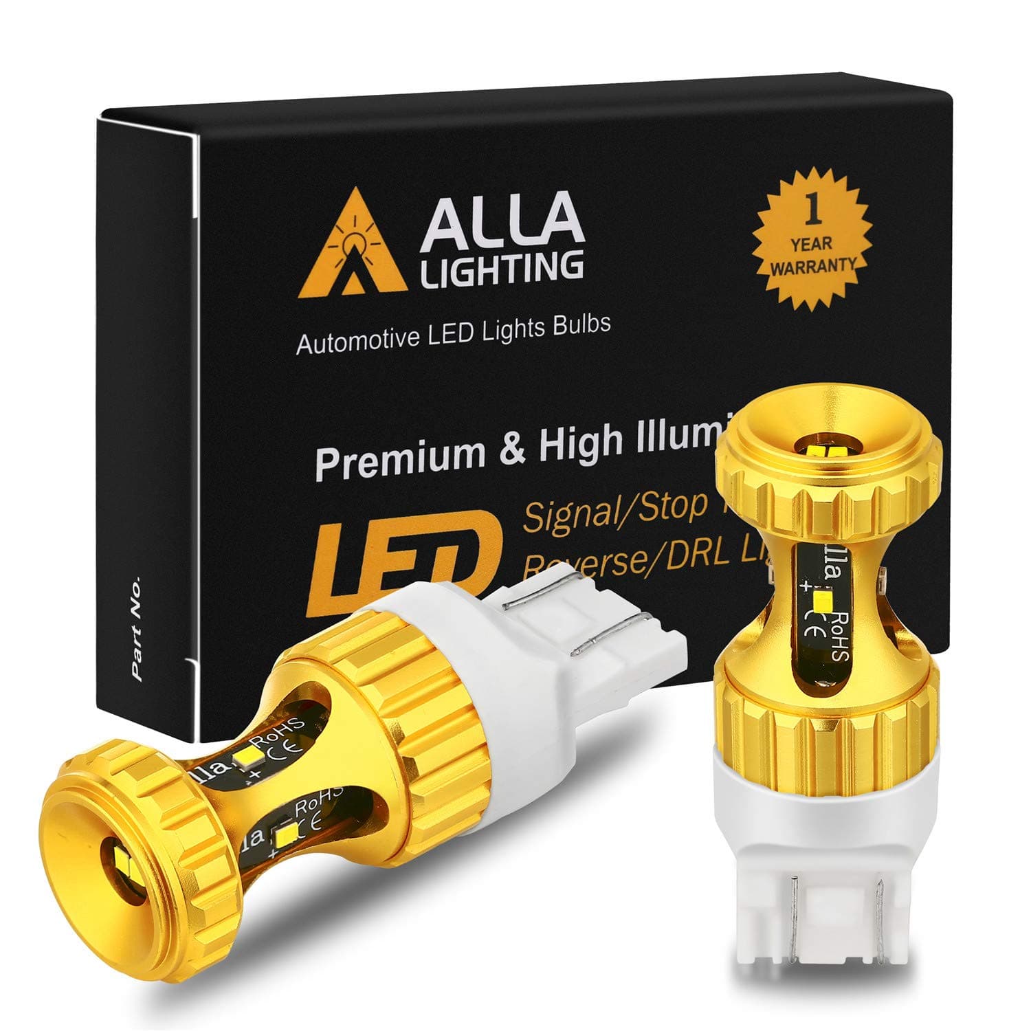 Alla Lighting 3000lms T20 7440 7443 LED White Bulbs, Super Bright W21W Back-up Reverse, Turn Signal, Brake Tail Lights Lamps