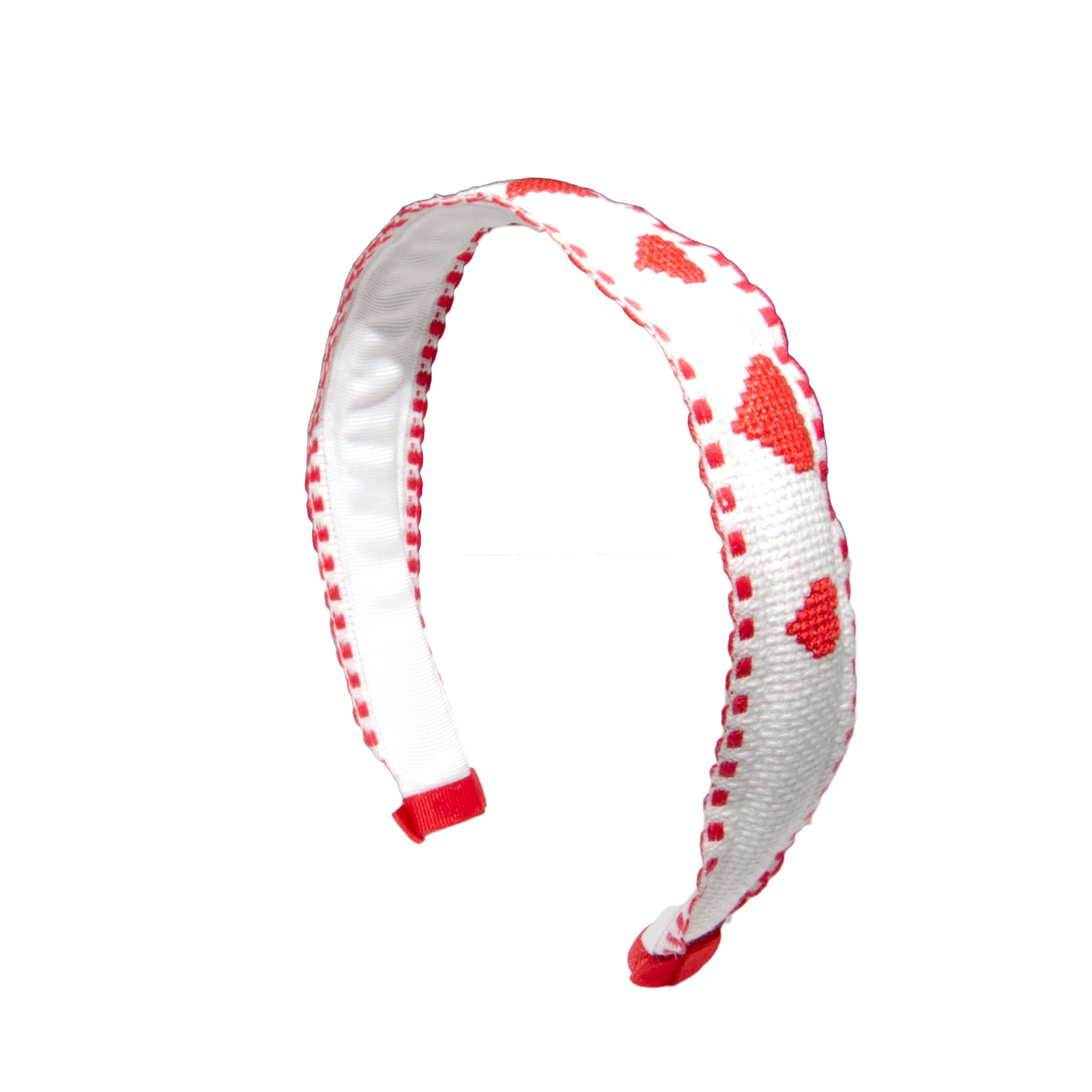 Little Miss Purple Headband with Crosstich Red Hearts Detail for Kid and Baby Girls - White