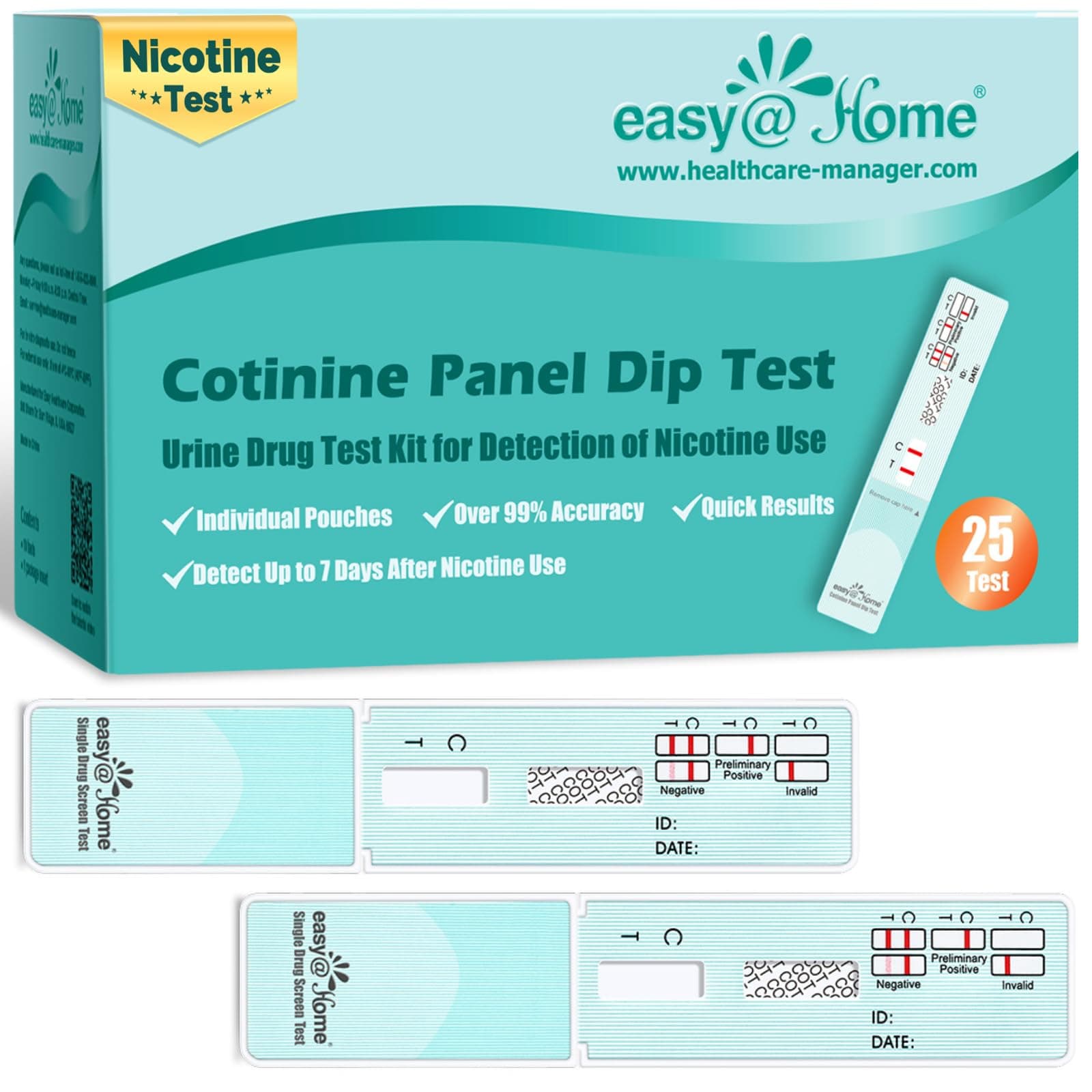 25 Pack Nicotine Urine Test Strips Kit, Sensitive Rapid Testing Detection 200 ng/mL #ECOT-114