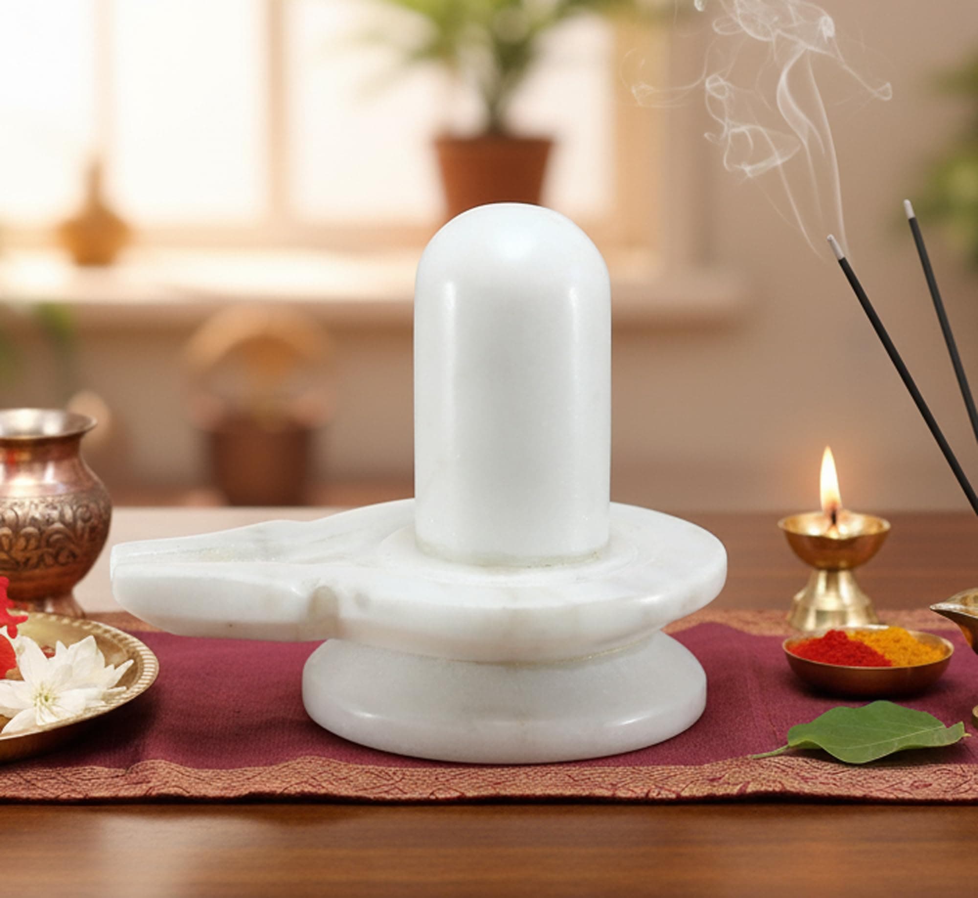 KLEO - Natural Marble Stone Shiva Lingam Shiv Ling Idol Murti for Daily Pooja Purpose - Baahubali Design Size (3.5)