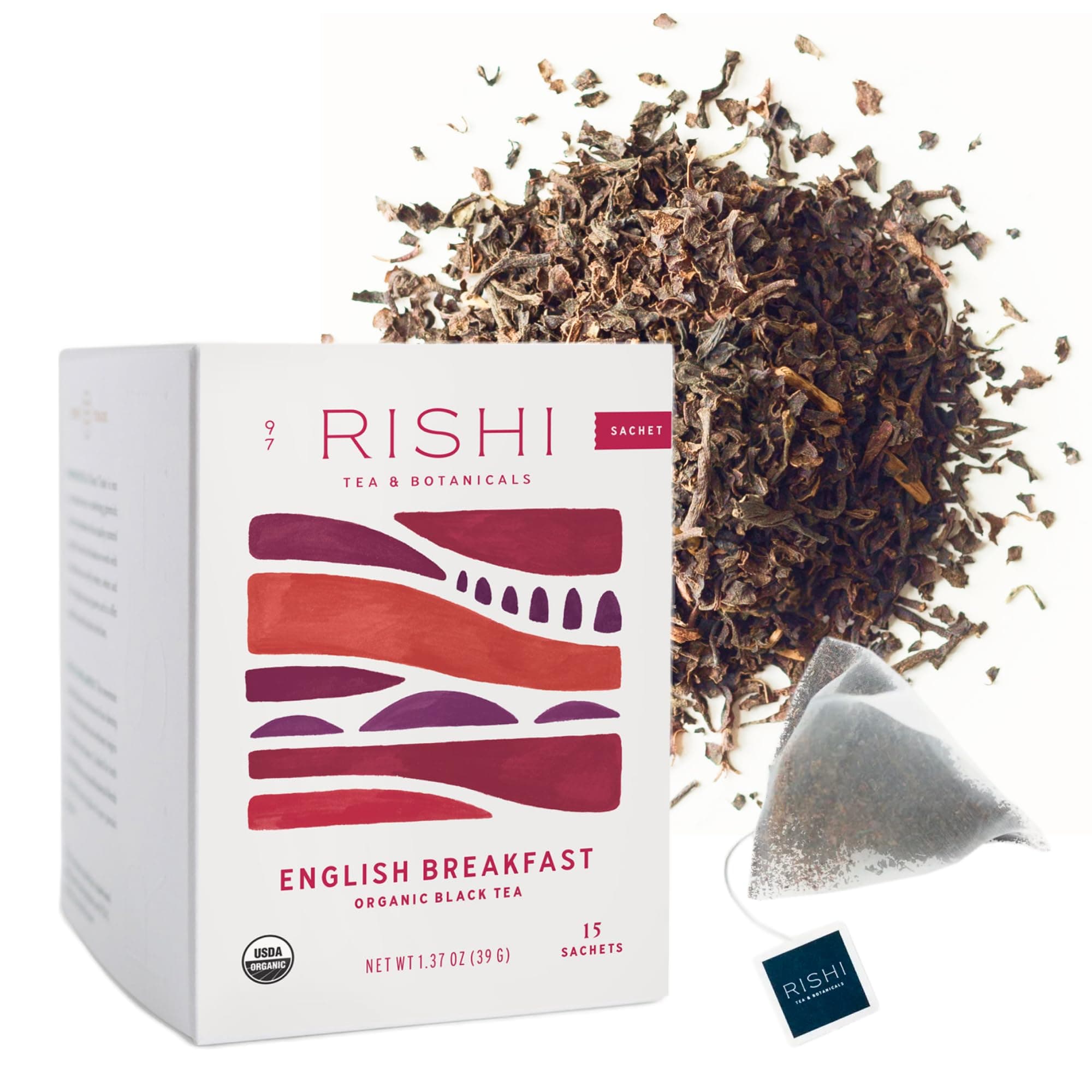 Rishi Tea English Breakfast Tea - Organic Sachet Tea Bags, Energizing & Caffeinated Pure Black Tea, Ideal for Hot or Iced Tea - 15 Count (Pack of 1)