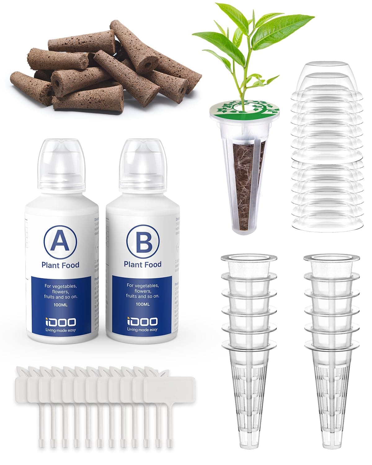 Seed Pods kit for Hydroponics System, with 12 Growth Sponges, 12 Grow Baskets, 12 Pod Labels, 12 Grow Domes, 2 Plant Food, Compatible with All Brands of Hydroponics Supplies