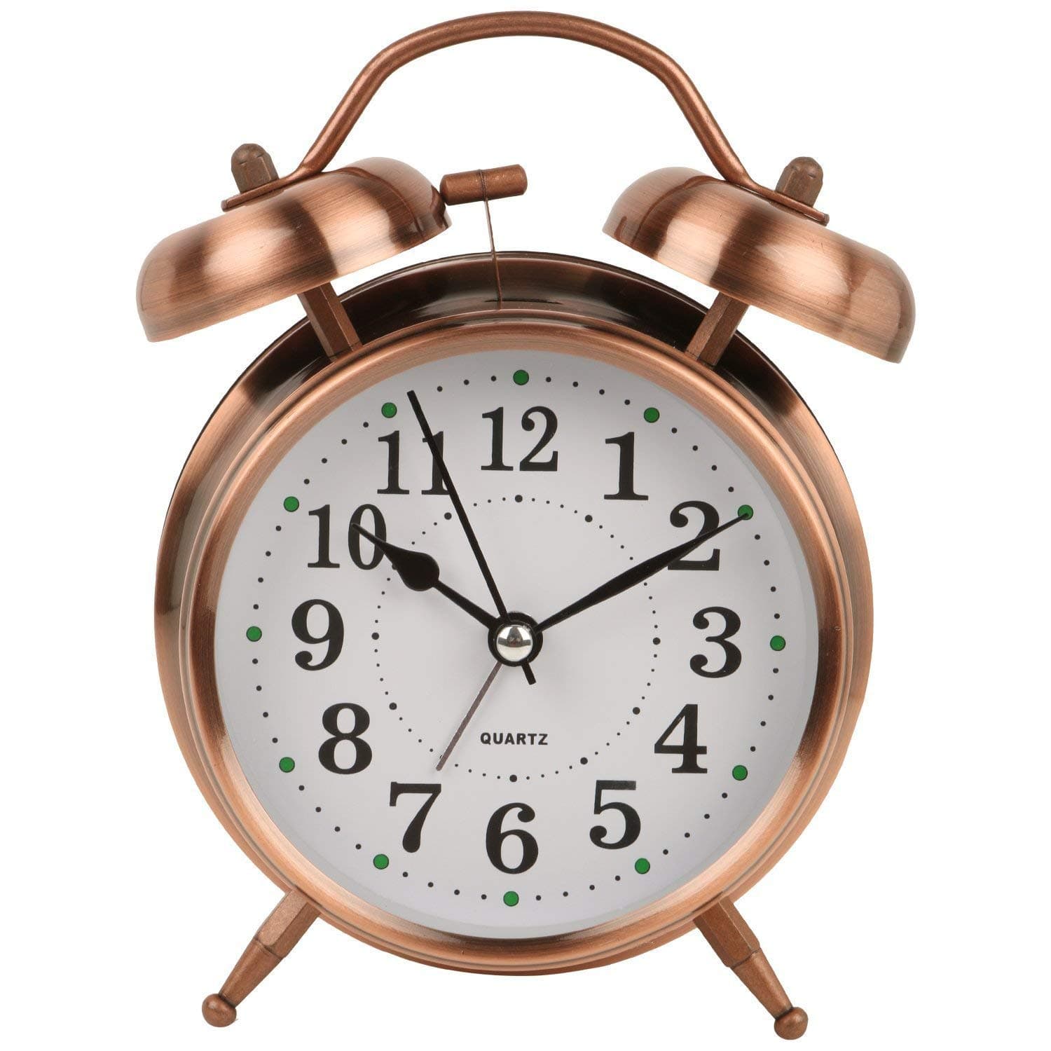 Rise N Shine metal Twin Bell Vintage Style Table Alarm Clock with Night LED Display (Copper, 6.5 inch)
