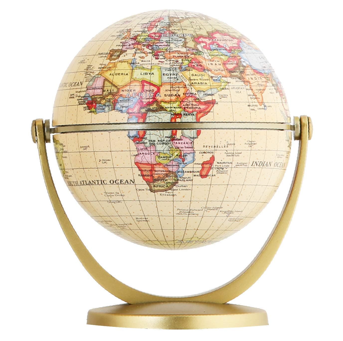Annova Mini Antique Globe 4-inch / 10 cm - Swivels in All Directions Educational, Decorative, Unique, Small World, Desktop, Vintage (Mini Globe 4")