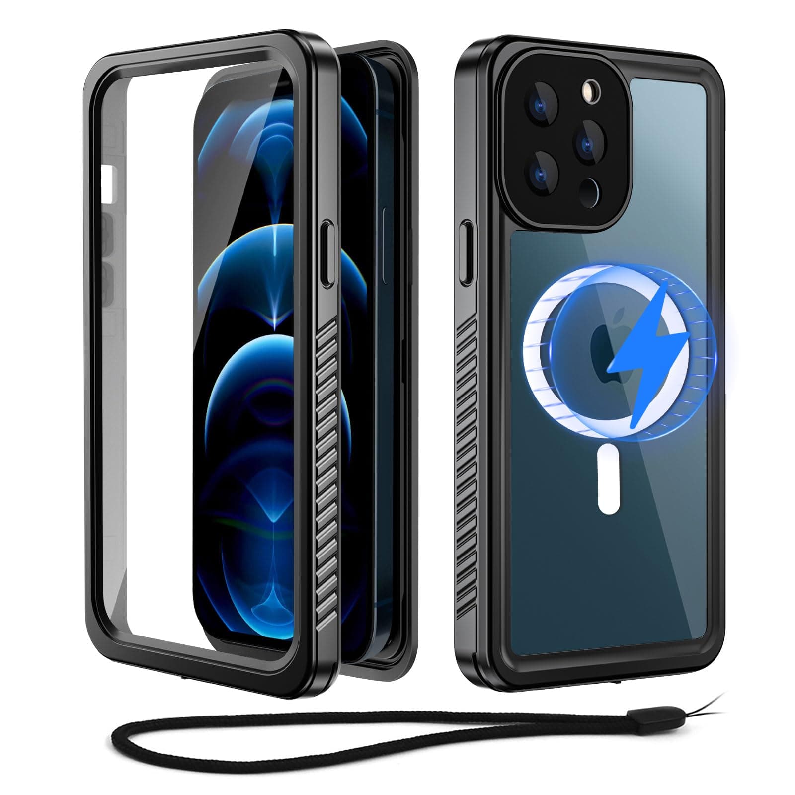 Beeasy for iPhone 12 Pro Max Case IP68 Waterproof, Compatible with MagSafe, 360 Full Body Heavy Duty Cover with Built-in Screen Protector, Shockproof, Dustproof, Magnetic Protective Phone Case, Black