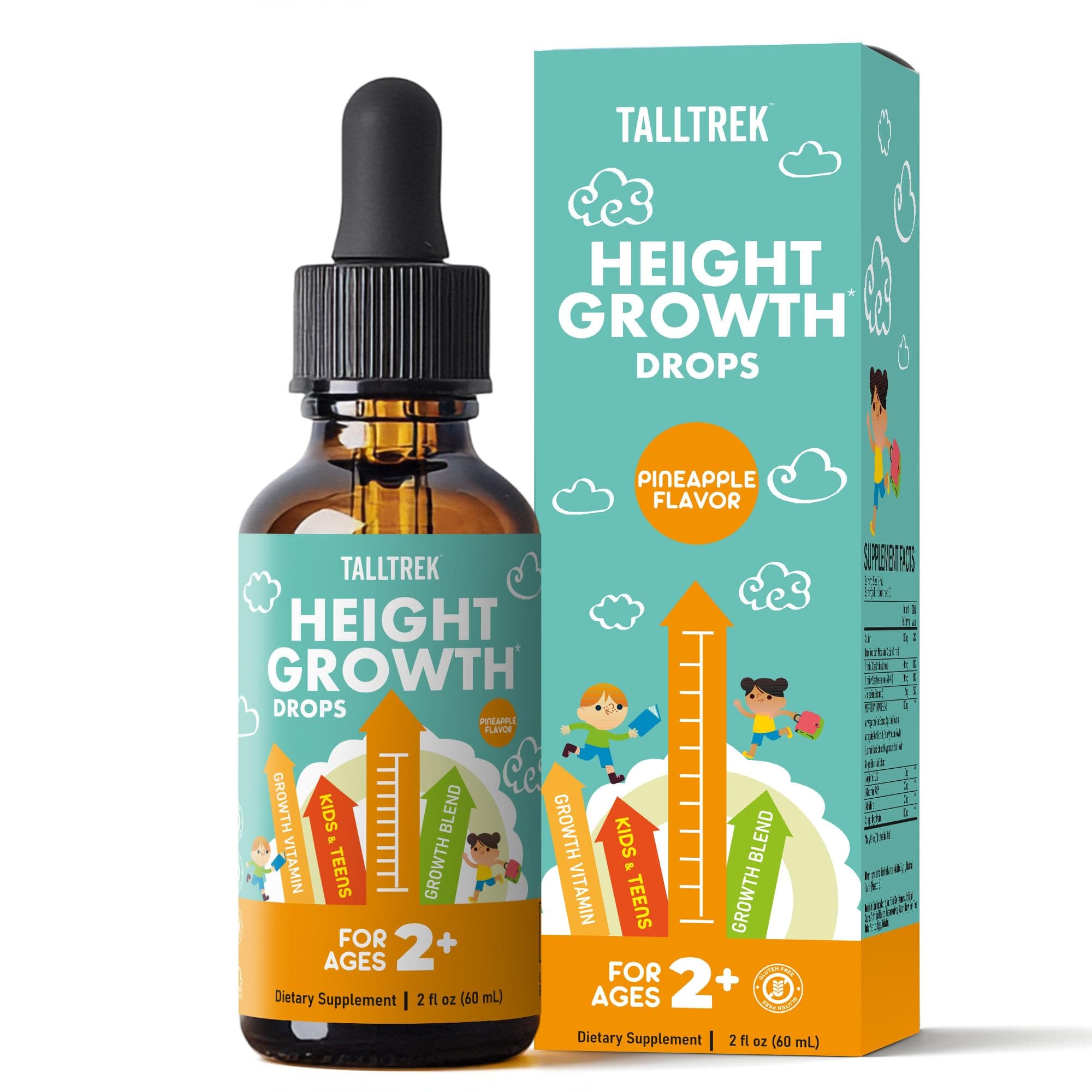 Height Growth Supplement Drops for Kids - Teens Bone Growth Height Increase and Maximizer Immune Health Drops with Vitamins D3 K2 Zinc & Calcium - Gluten Free Vegan Pineapple Flavor