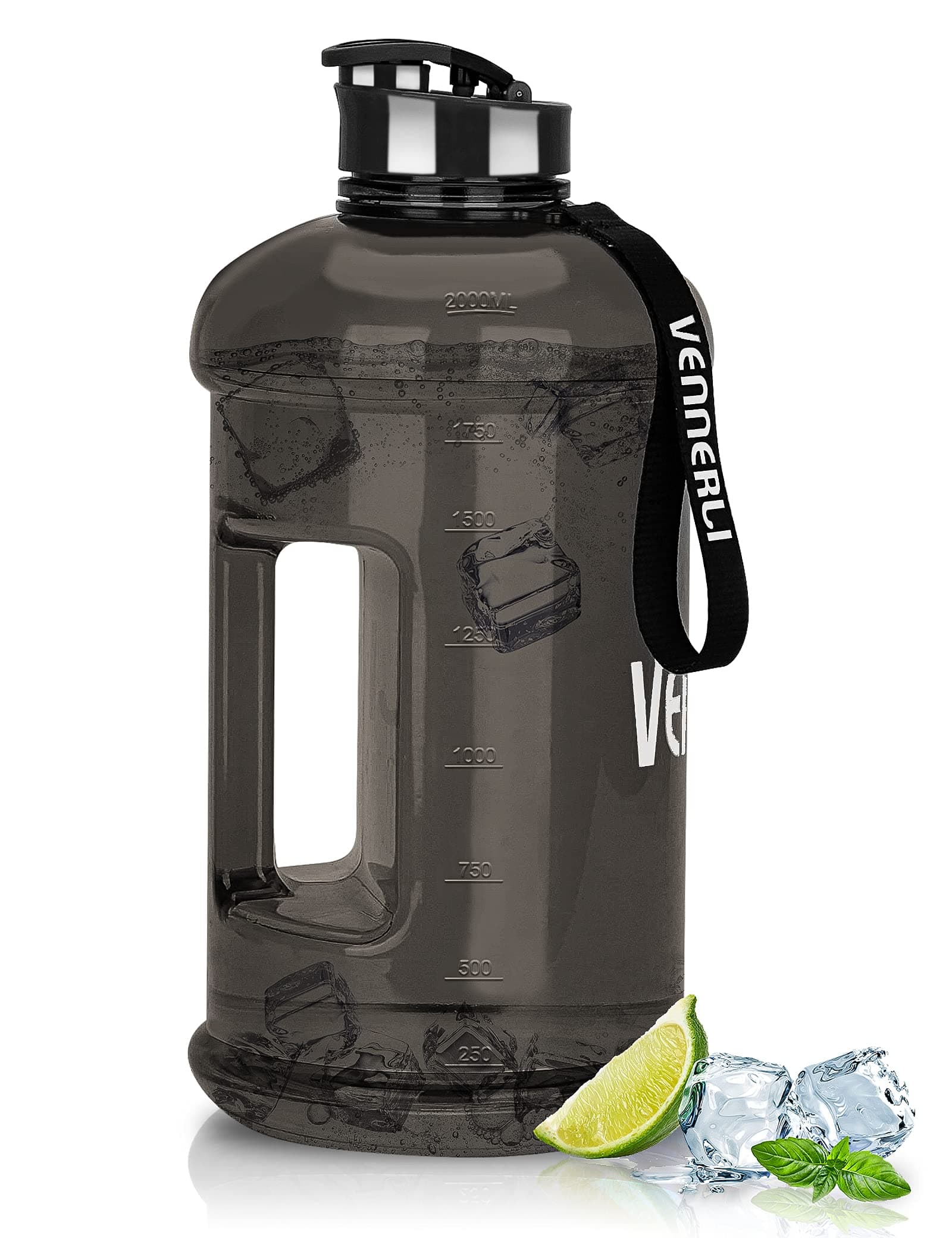 VENNERLI Half Gallon Water Bottle 2.2L Large Sports Water Jug with Handle 74 oz BPA-free Reusable Leakproof Hydro Bottle for Gym Yoga Travel Camping Cycling Outdoor Sports