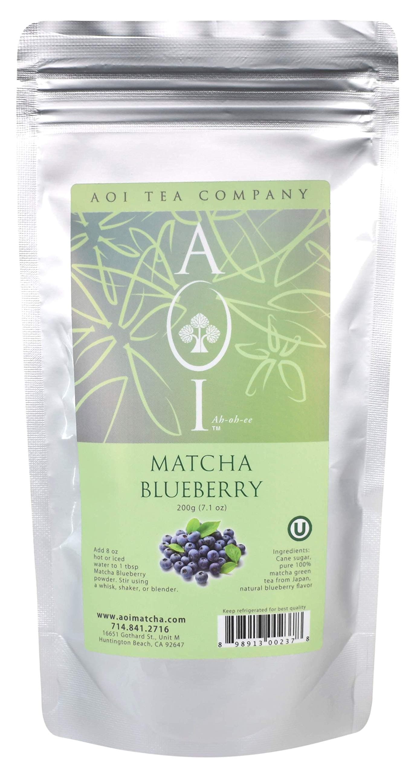 AOI Tea - Matcha Blueberry - Green Tea Powder Blend - 200 grams (7.1 Ounces)