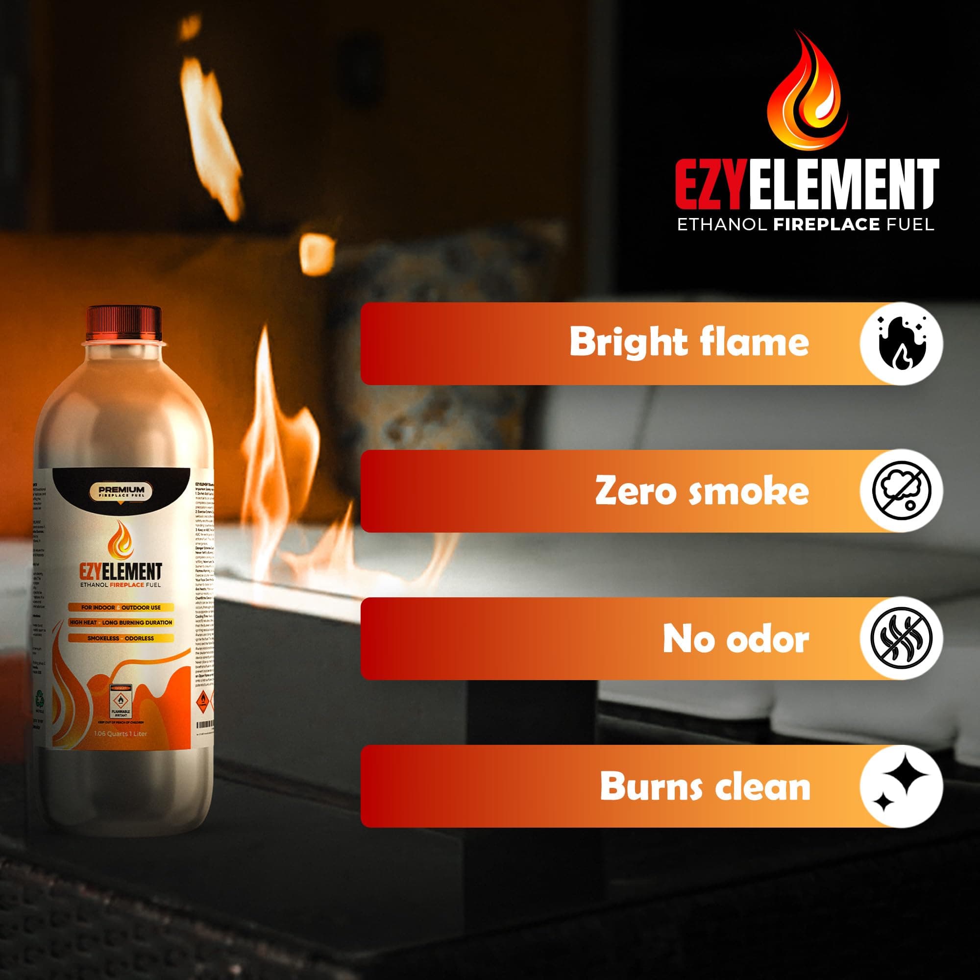 Bioethanol Fireplace Fuel 1 Liter - Clean Burning, Odorless, and Smokeless Bioethanol Fuel for Tabletop Fireplaces, Bio Ethanol Fuel for Table Top Fire Pit, Renewable Ethanol Fire Pit Fuel Burners
