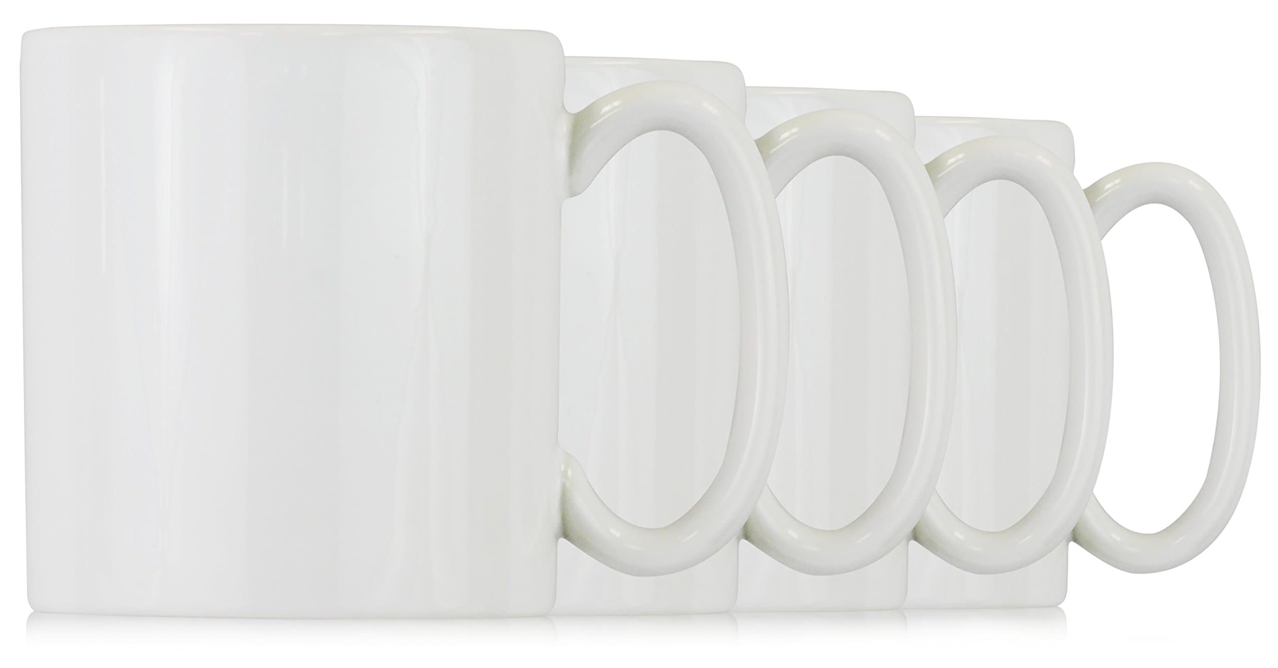 Hikari 20oz Extra Large White Coffee Tea Mugs. Classic Style Heavy Duty Mugs Made in USA w/ Large Handles, Set of 4