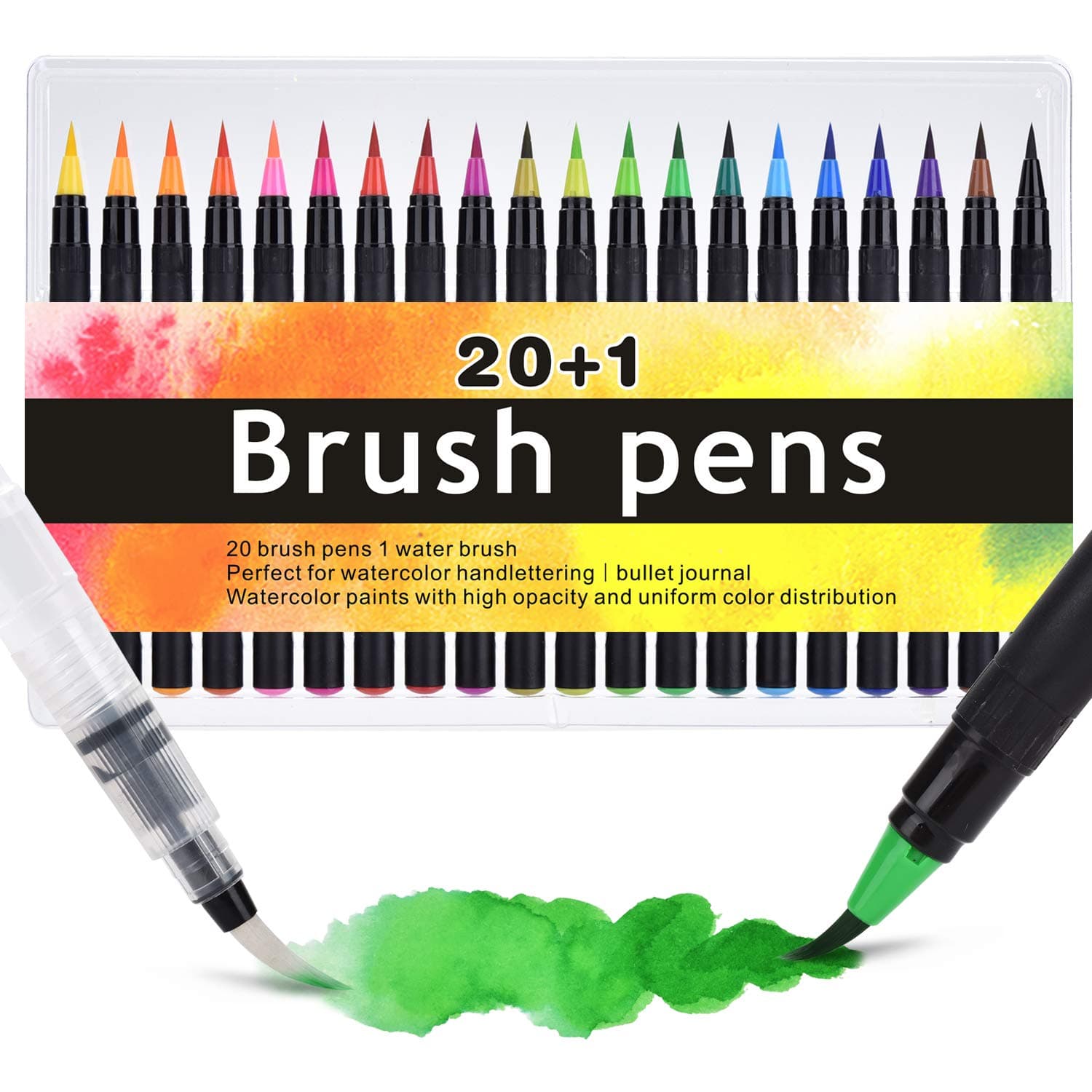 Watercolour Brush Marker Pens [20 Colours + 1 Water Brush Pen], Willingood Watercolour Brush Marker Pens for Kids Adult Coloring, Bullet Journal, Lettering, Calligraphy, Art & Craft - Non Toxic