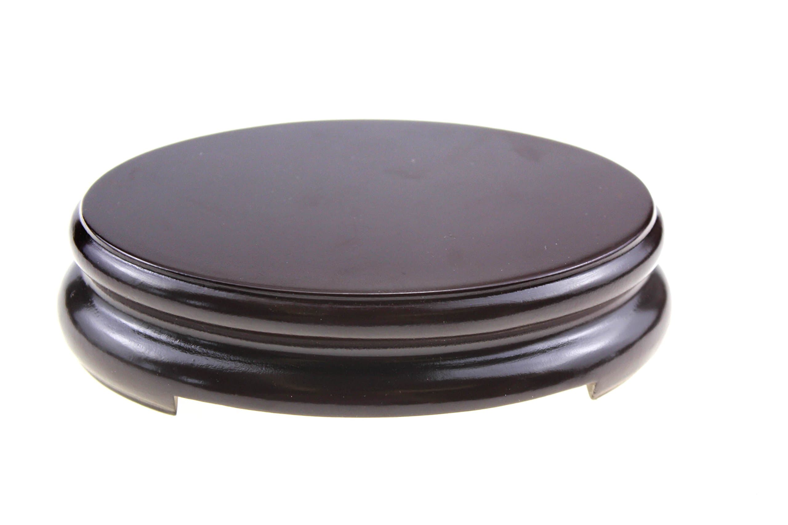 Oriental Furniture Luxury Dark Composite Wood Stand Holder Wooden Display Stands Elliptic Oval Oblong Shape Pedestal (S 13cm(top Length) 8.5cm(top) 3.5cm)