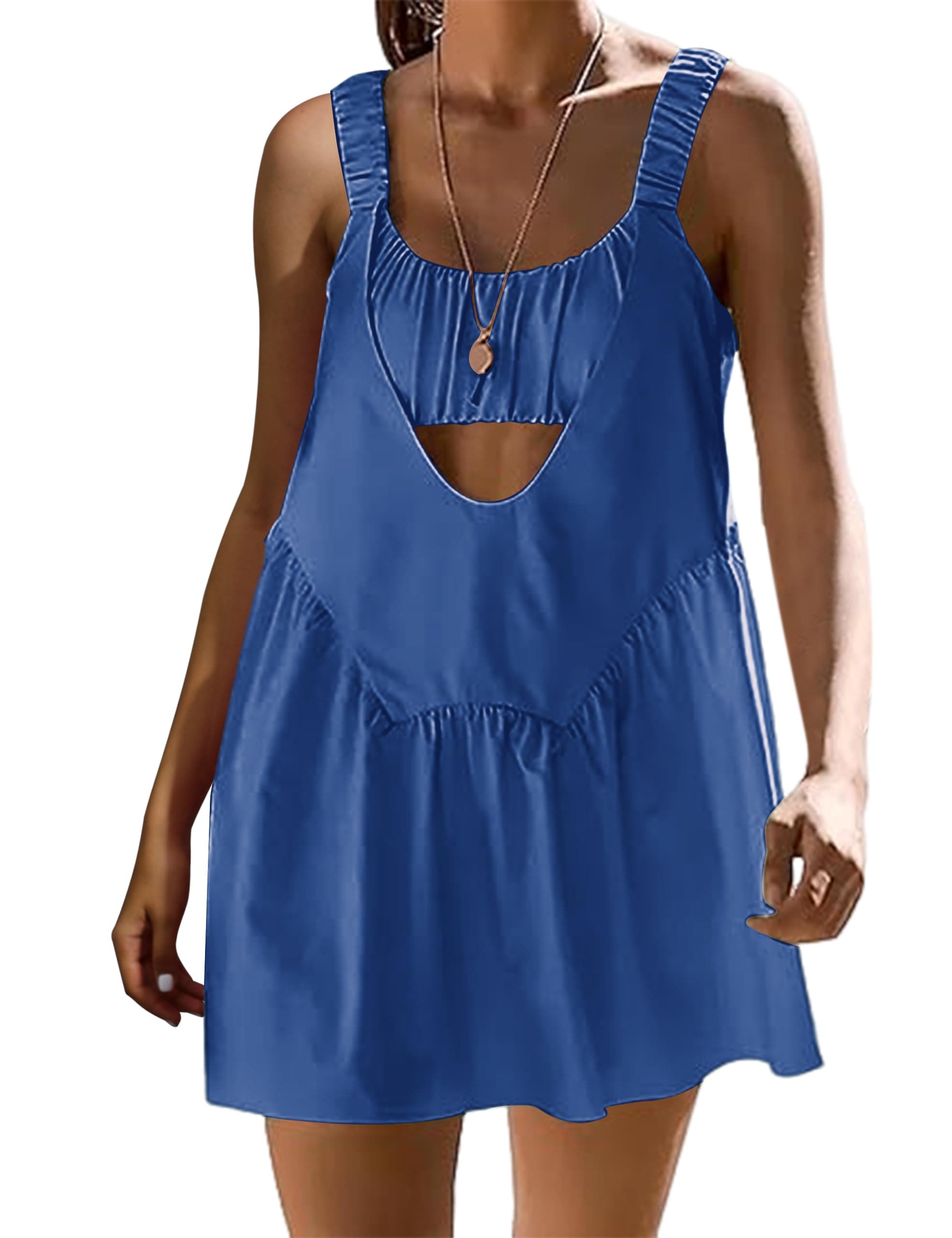 LauweionWomen Tennis Dress with Shorts Workout Hot Shot Mini Dress with Built in Bra Athletic 2 Piece Outfits Summer Blue