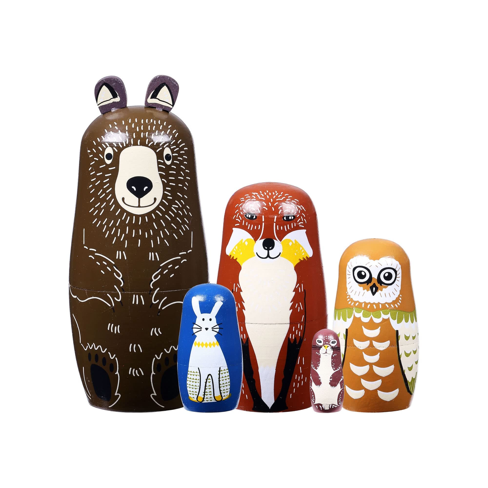 CozyCabin 5 Pcs Russian Nesting Dolls Cute Bear Handmade Wood Stacking Nesting Dolls Russian Matryoshka Dolls for Kids Boys Girls Birthday Holiday Wishing Gift, Brown Bear