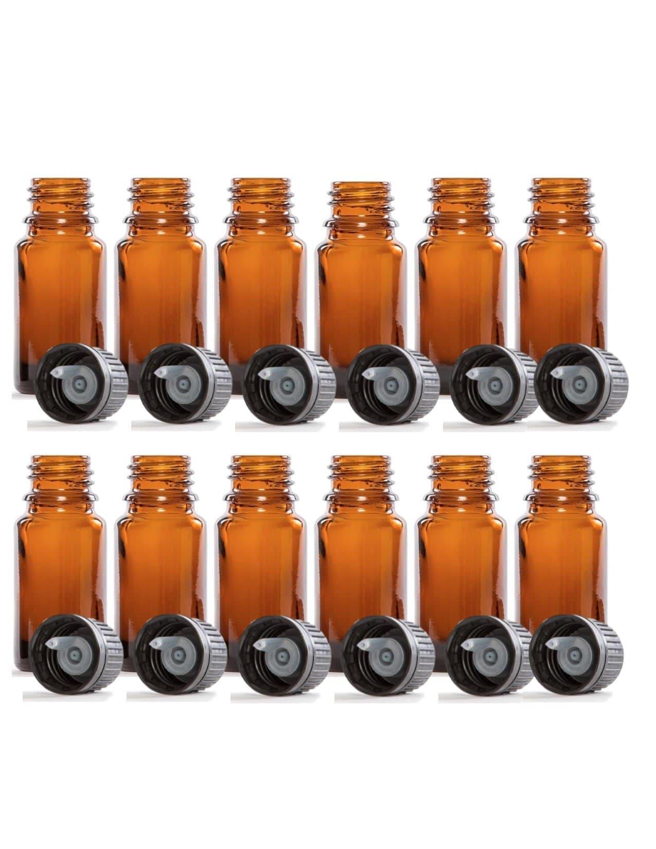 10 Ml Amber Glass Bottle W/Euro Dropper with Black Cap, 12 Pack …