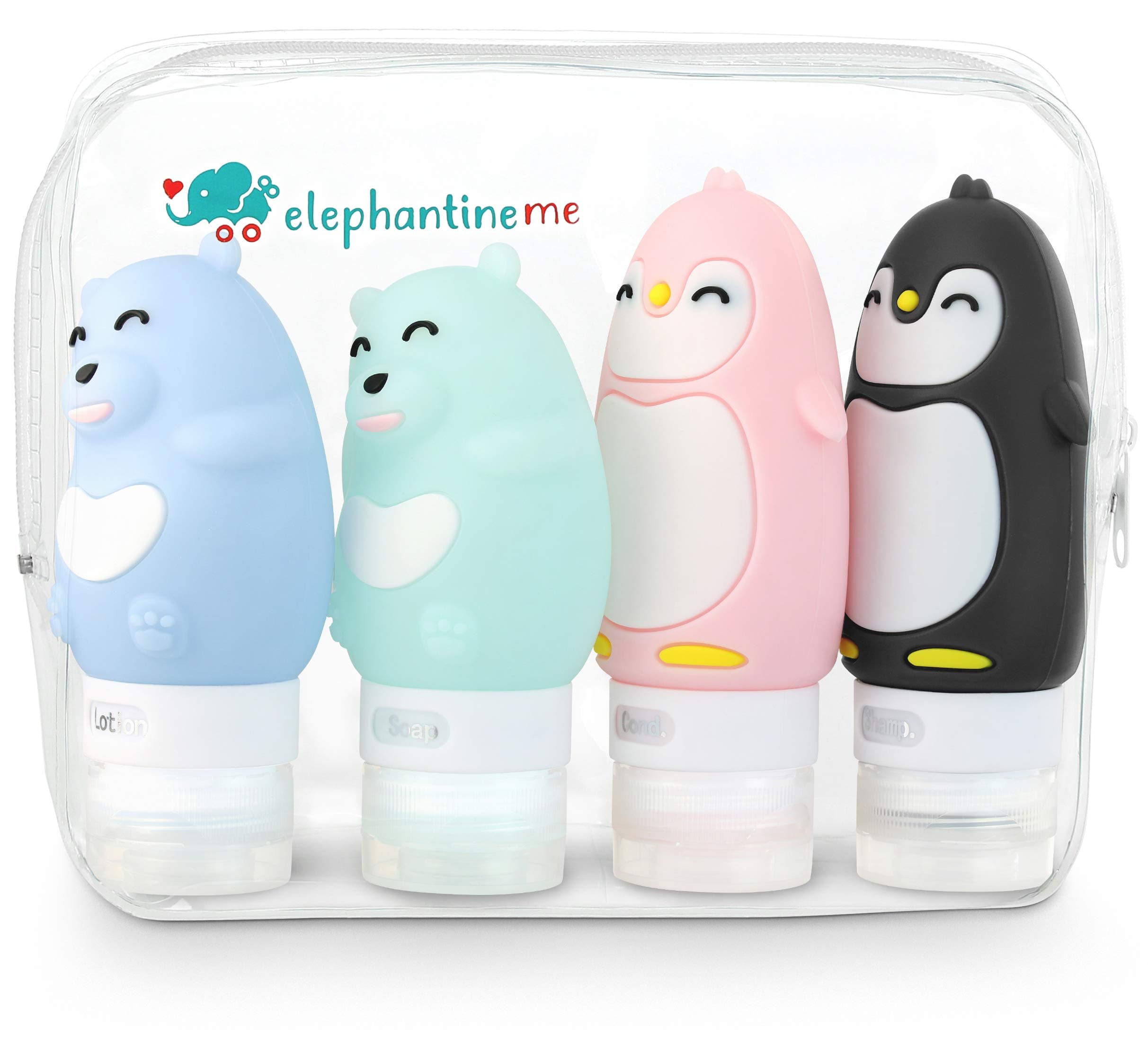 ElephantineMe - Leak-Proof Silicone Travel Bottles Set For Toiletries - Shampoo, Conditioner, Lotion - 3oz Refillable Travel Size Toiletry Containers - TSA Carry-On Approved, BPA Free, FDA Approved