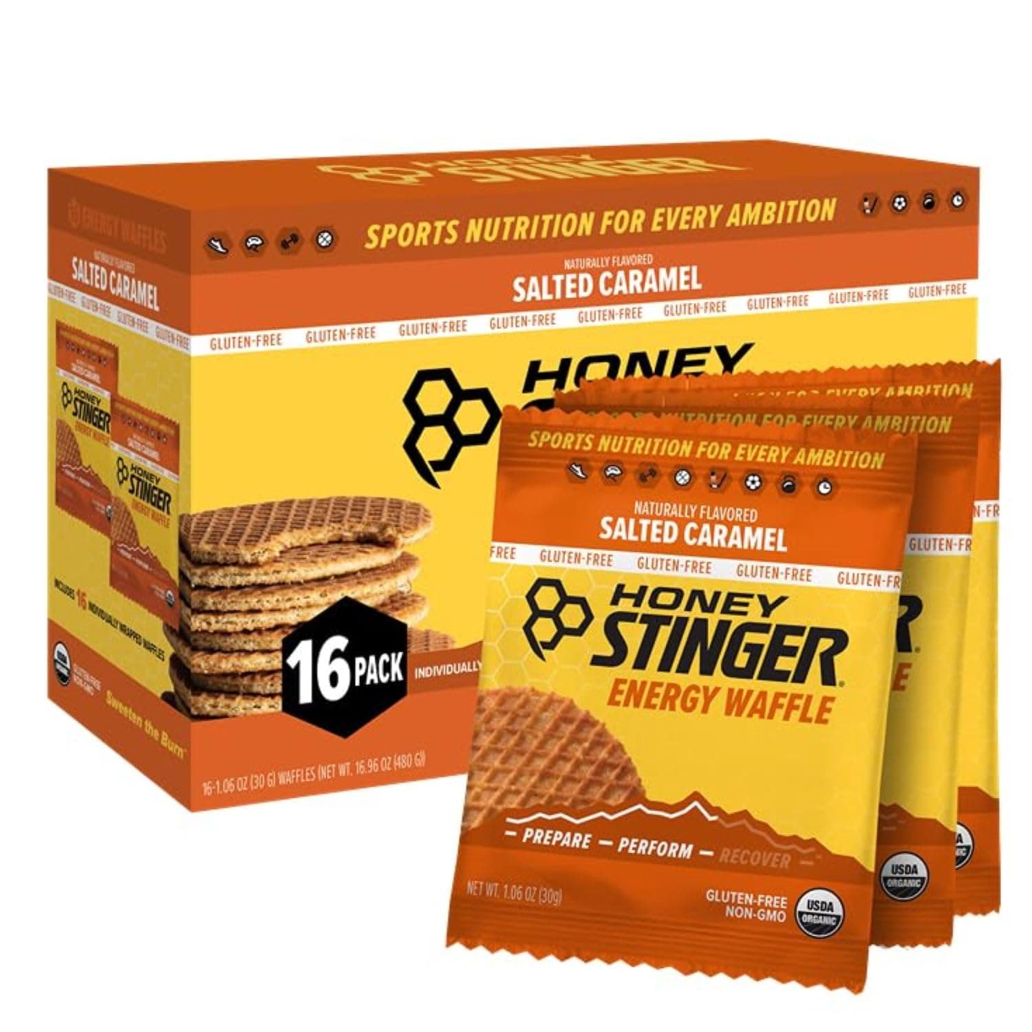Honey Stinger - Organic Stinger Waffle Gluten-Free Salted Caramel - 16 Waffles