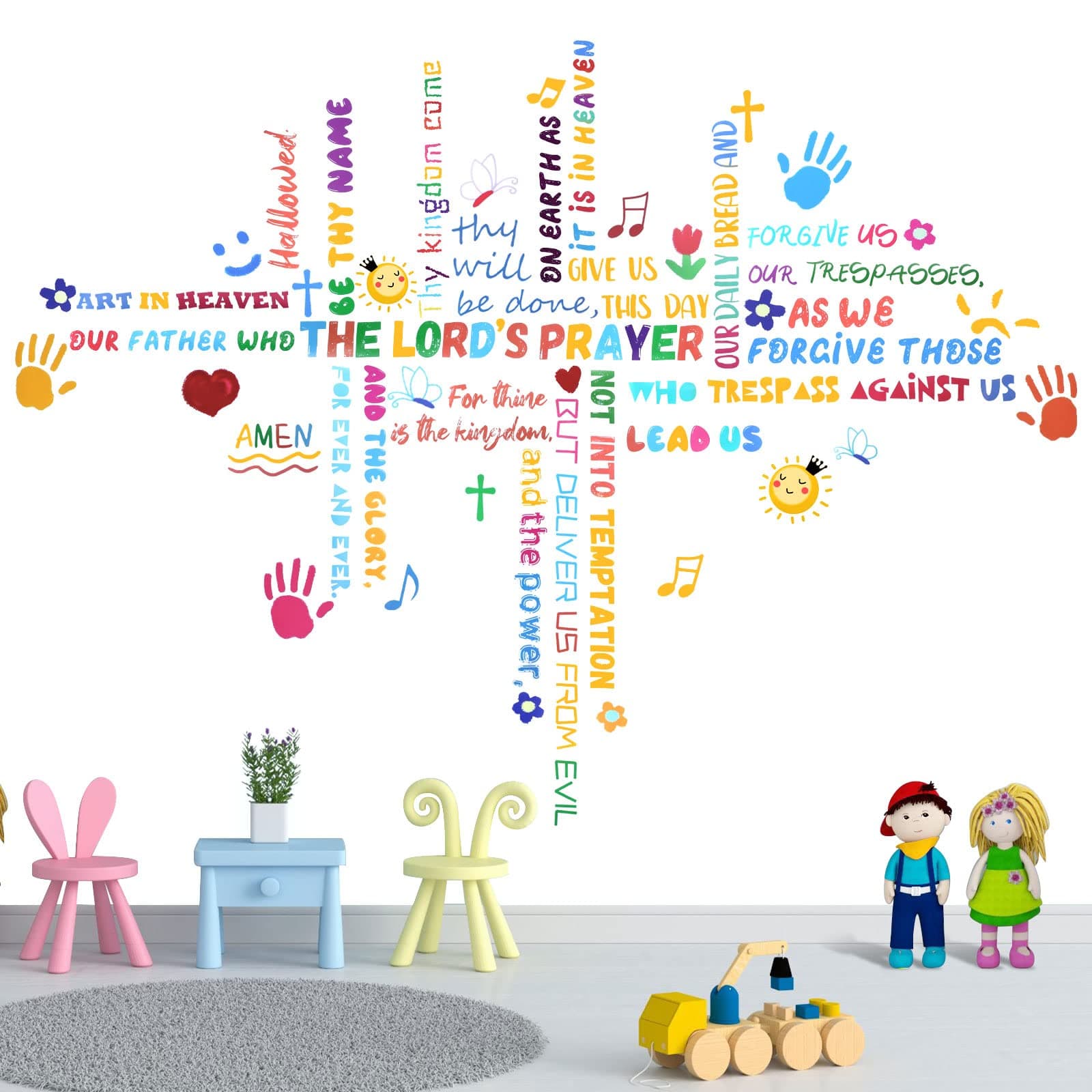 Sabary Colorful Inspirational Lettering Quote Wall Decal Kids Christian Scripture Positive Quote Prayer Sticker Sunday School Decorations for Classroom Kids Room Decorations, 59.1 x 82.7 inch